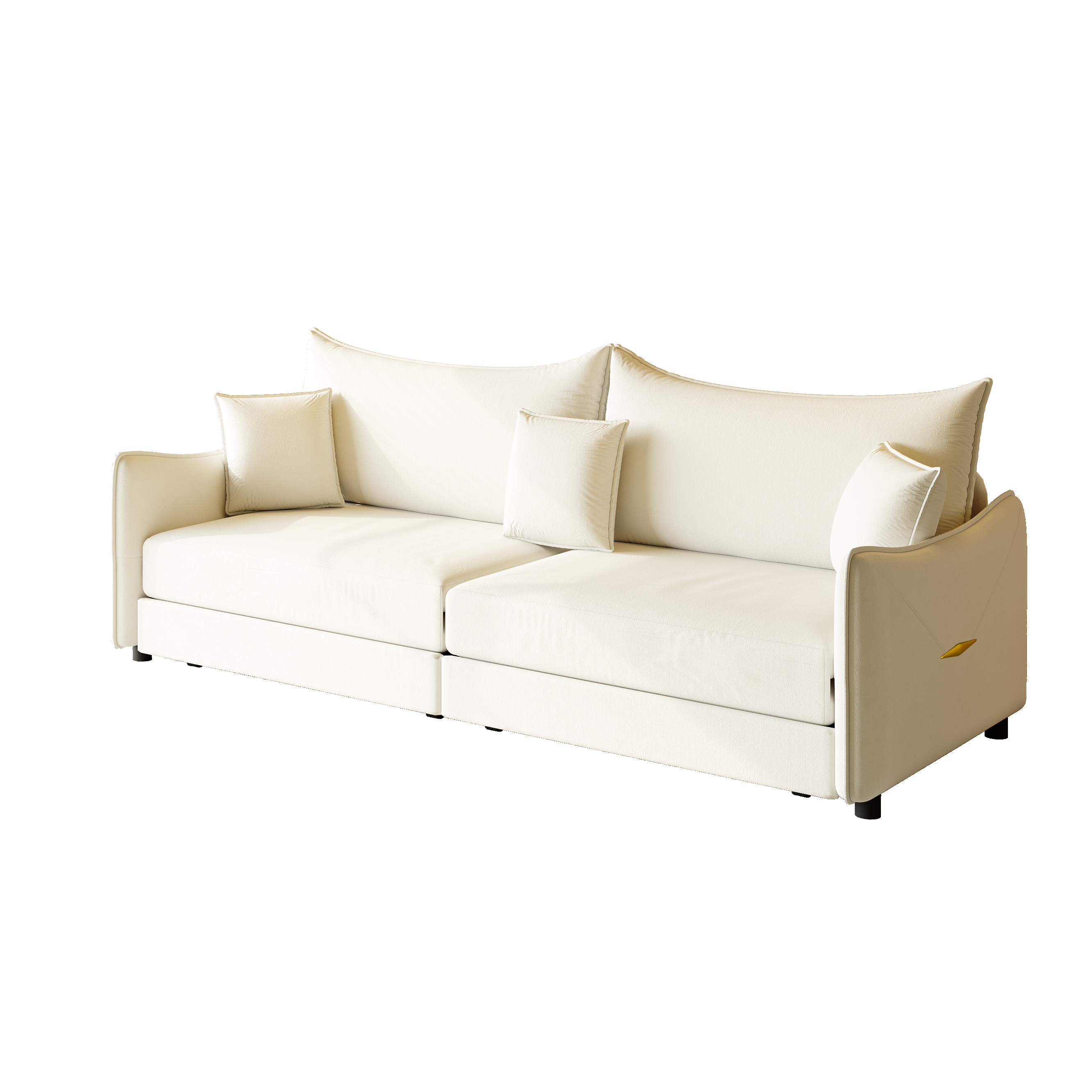Hesperia beige convertible sofa bed showing sofa mode with accent pillows