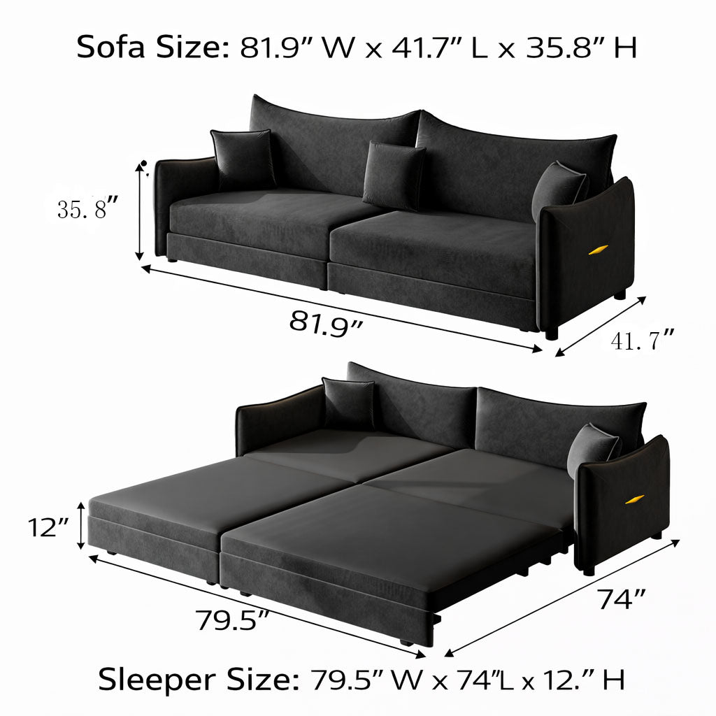Hesperia black convertible sofa bed dimensions and sleeper size guide