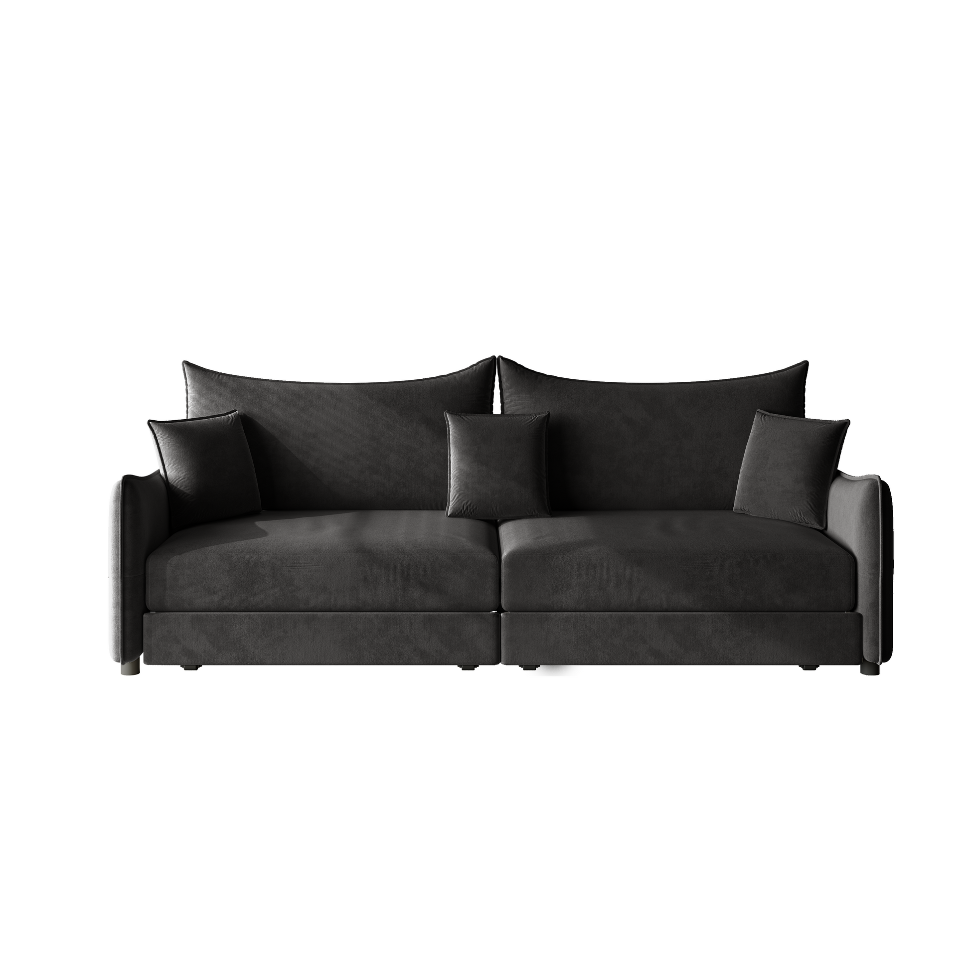 Hesperia black convertible sofa bed showing front sofa view on white background