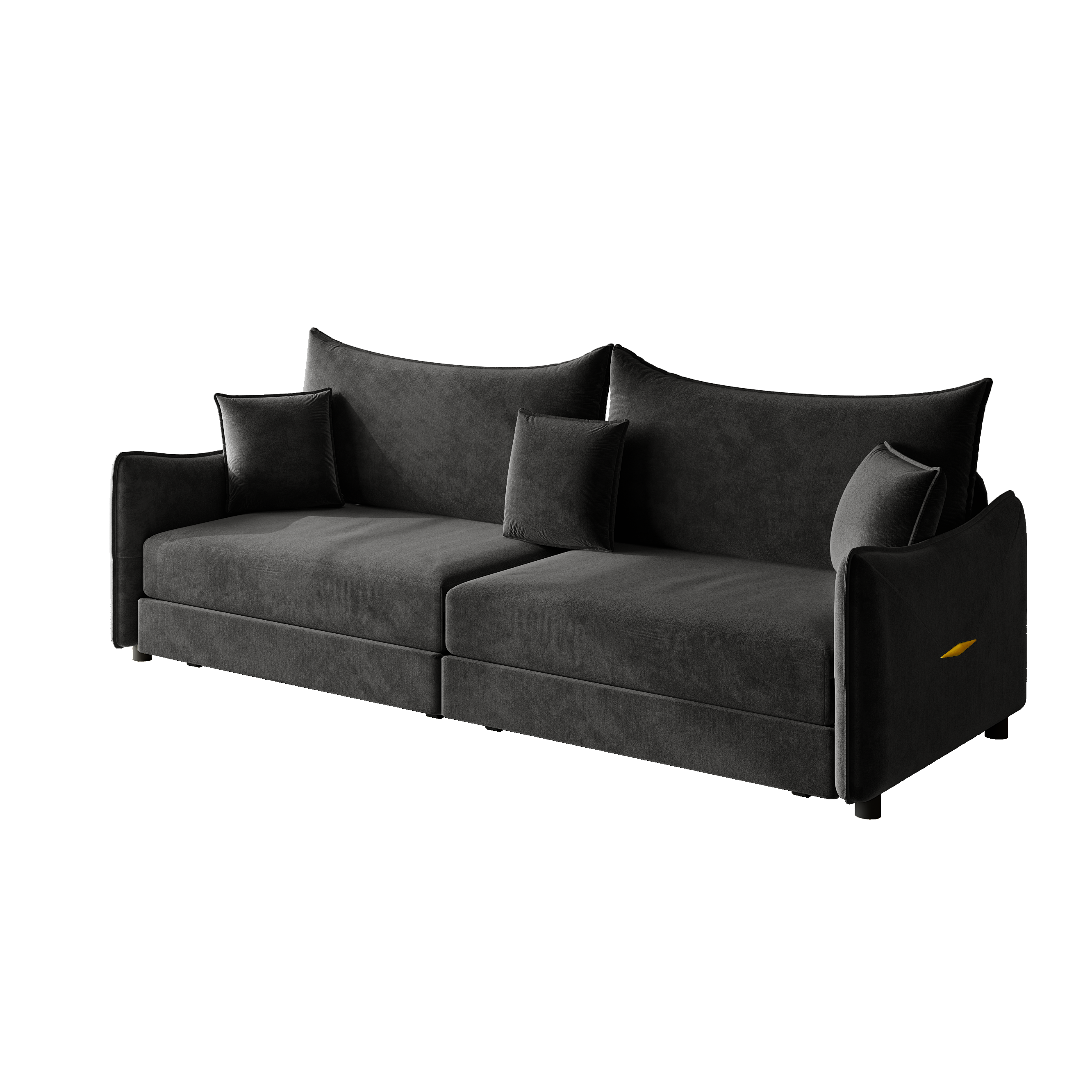 Hesperia black convertible sofa bed showing angled sofa configuration with pillows