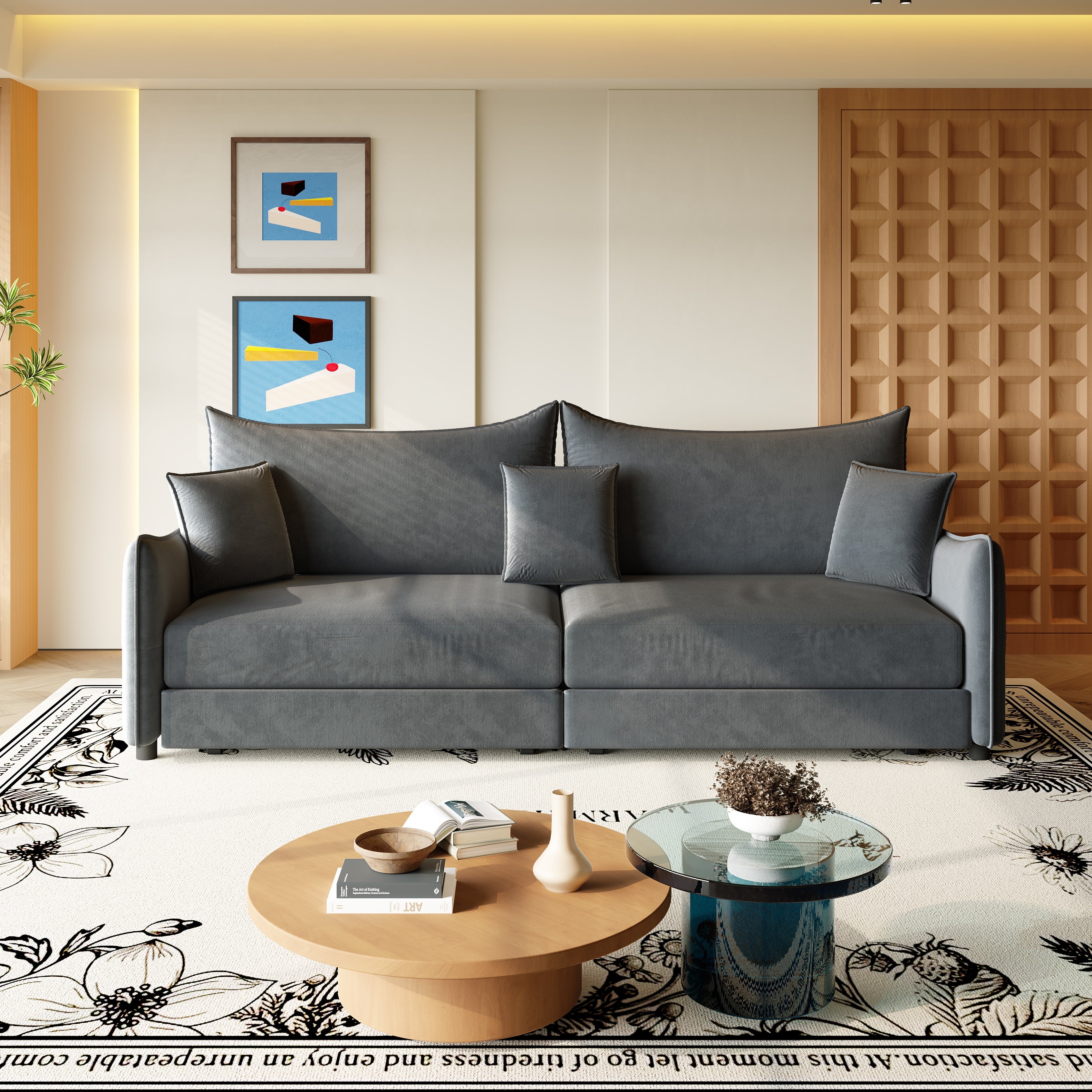 Hesperia grey convertible sofa bed showing sofa configuration in apartment interior
