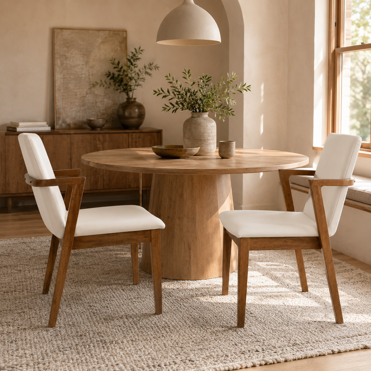 Isar beige upholstered dining chairs in a dining room setting