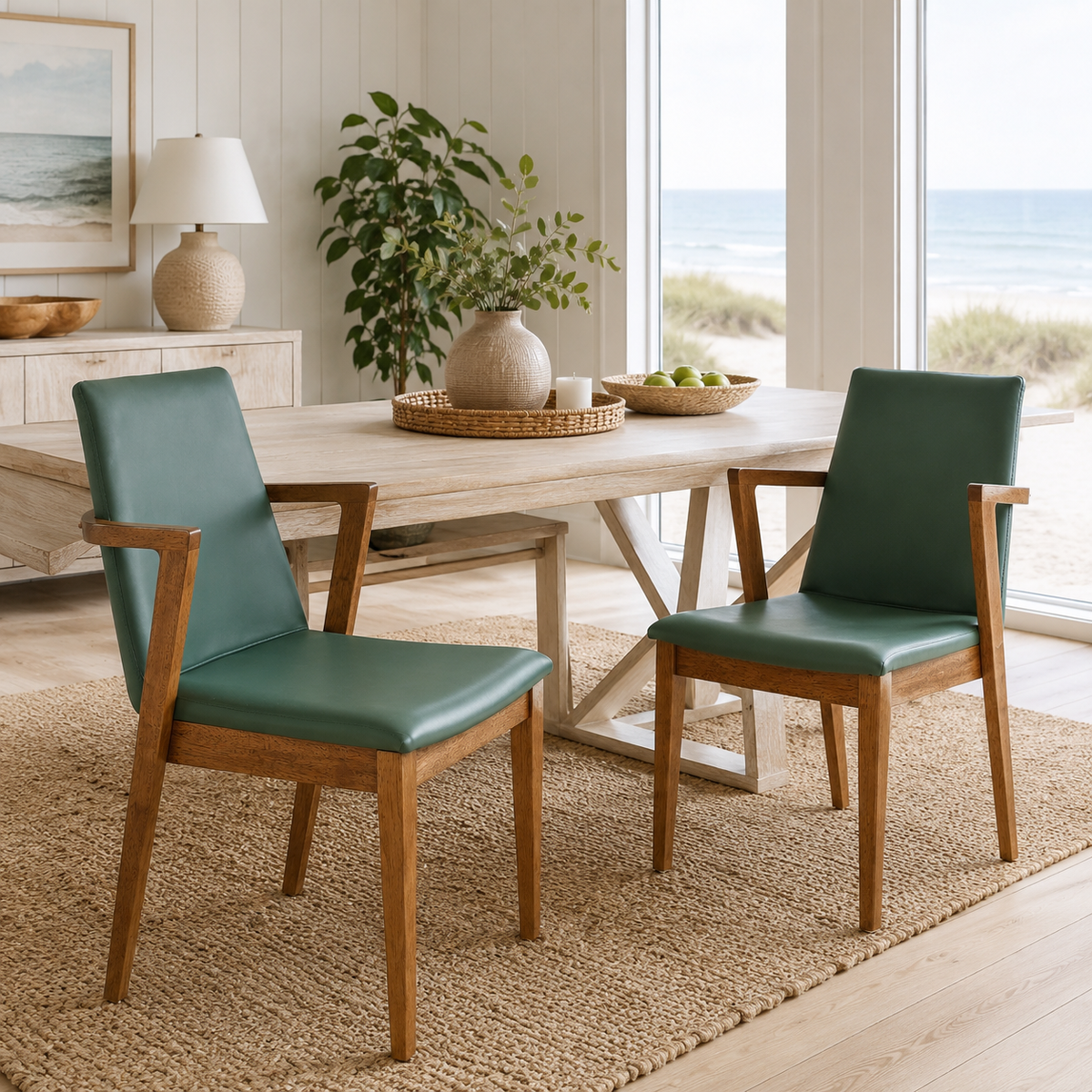 Isar dark green upholstered dining chairs in a dining room setting