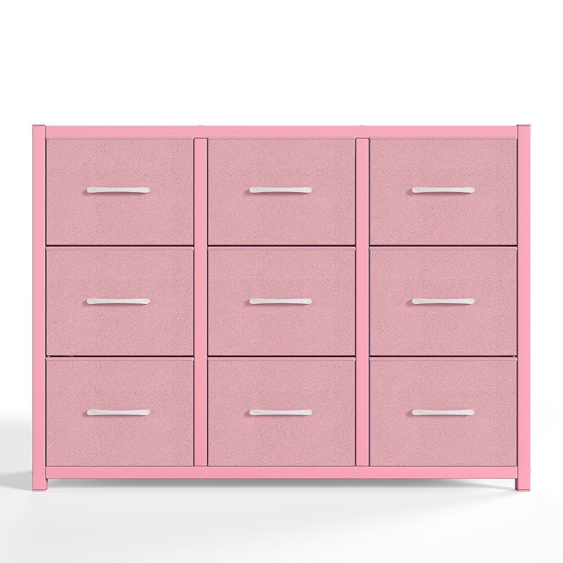 Isella pink low loft bed showing nine fabric storage drawers detail