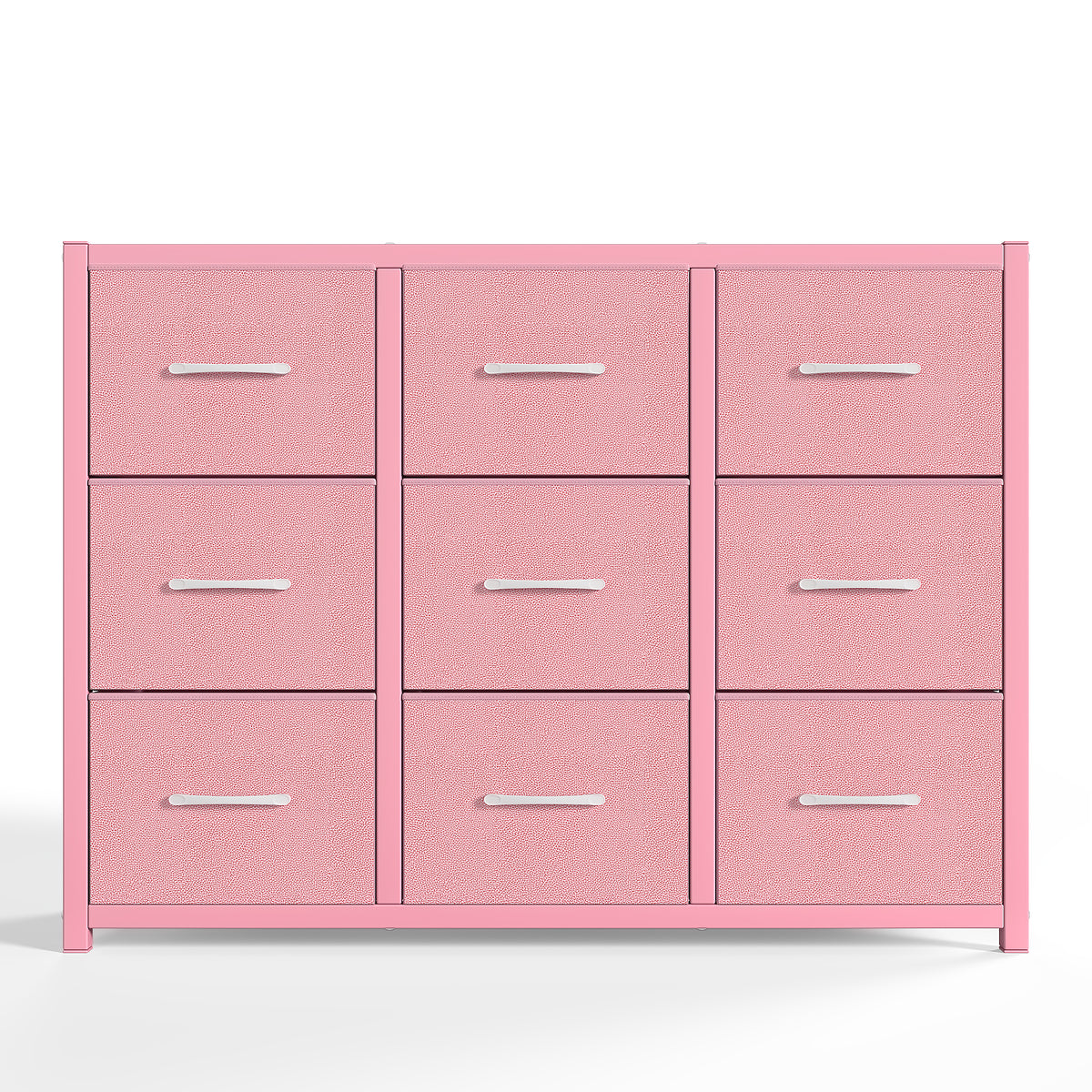 Isella pink low loft bed showing nine fabric storage drawers detail