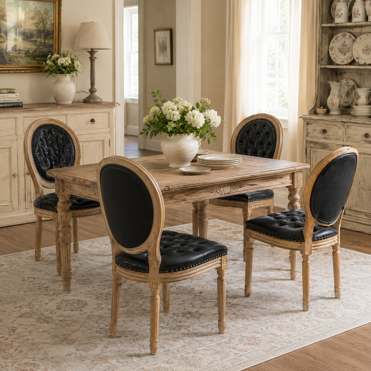 Iseo black PU leather dining chairs in a refined dining space with neutral decor