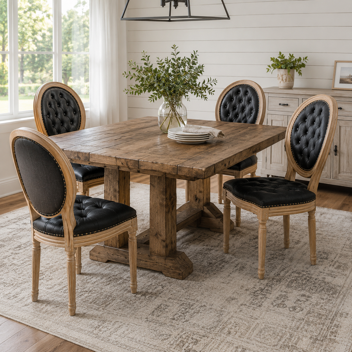 Iseo black PU leather dining chairs in a refined dining space with neutral decor