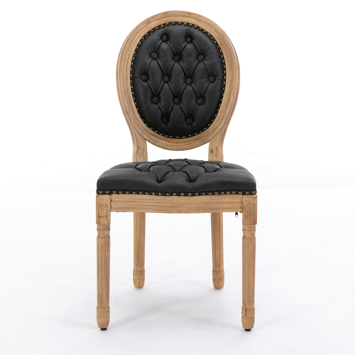 Iseo black button tufted dining chair straight front view on white background