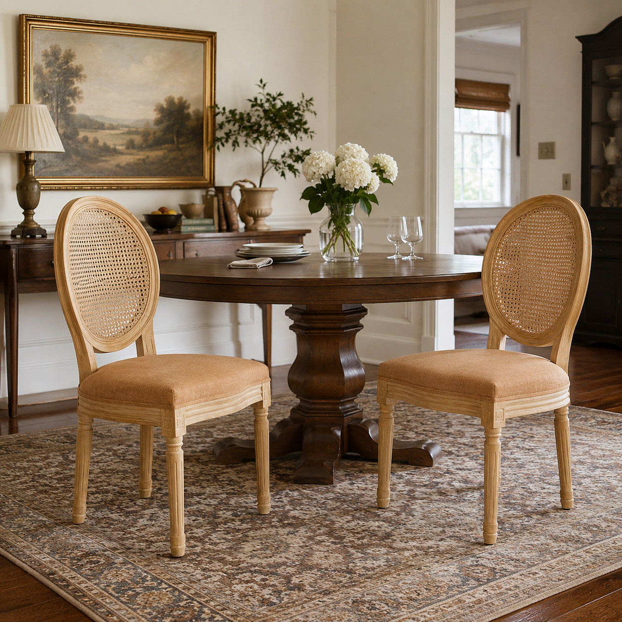 Iseo brown dining chair set in a bright home dining space with natural decor