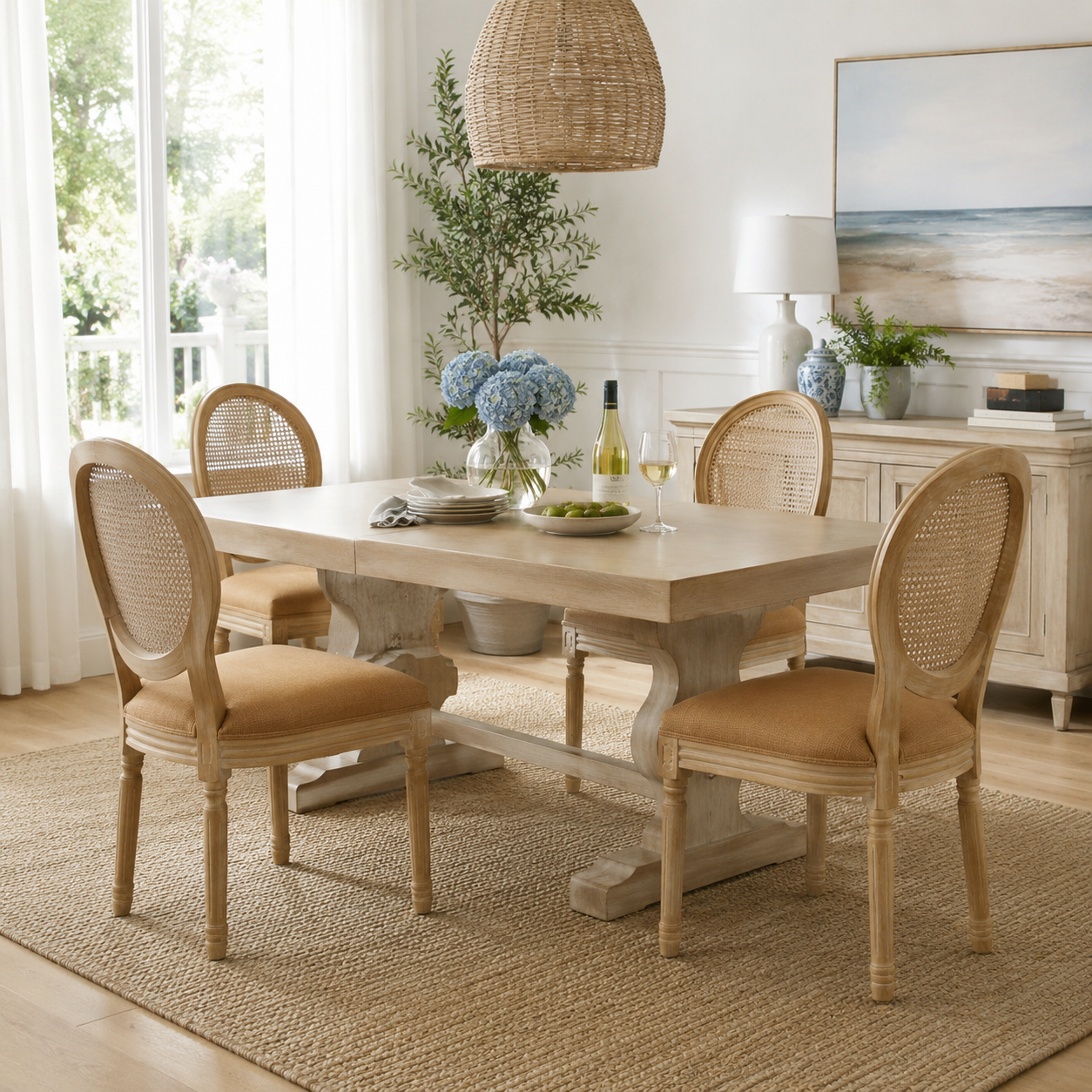 Iseo brown button tufted dining chairs beside a round wood table in a cozy room
