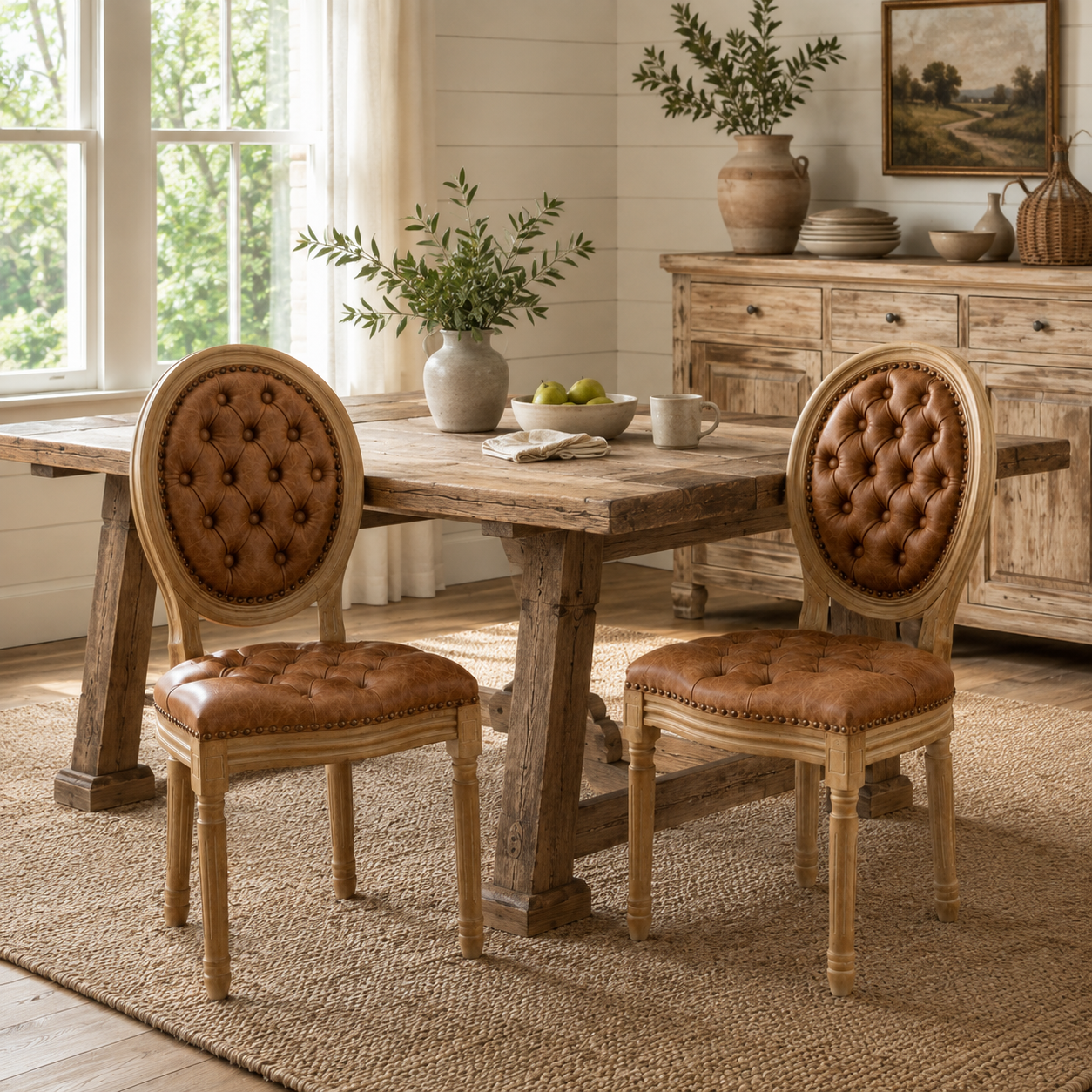 Iseo brown PU leather dining chair set in a cozy dining room with neutral decor
