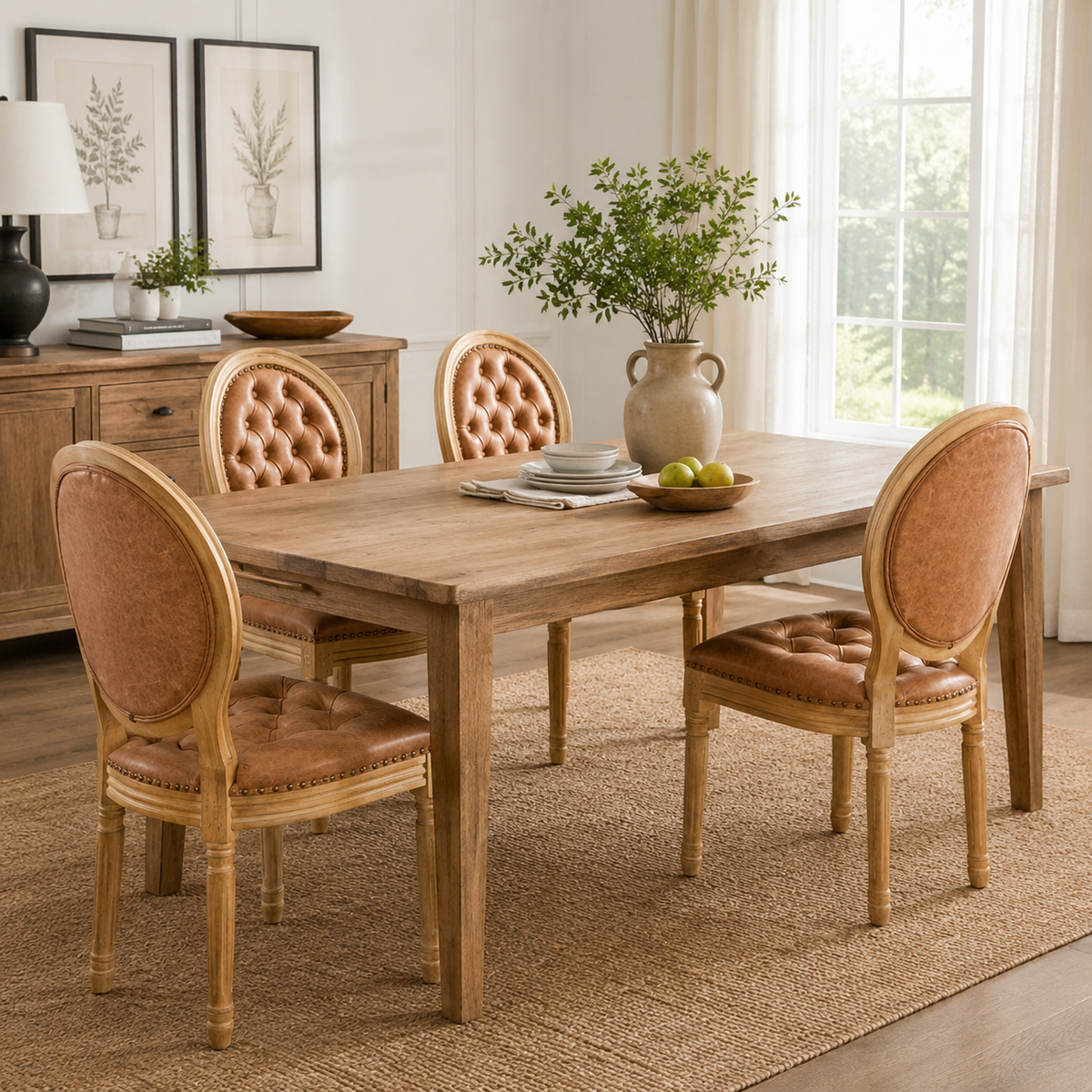 Iseo brown PU leather dining chair set in a cozy dining room with neutral decor