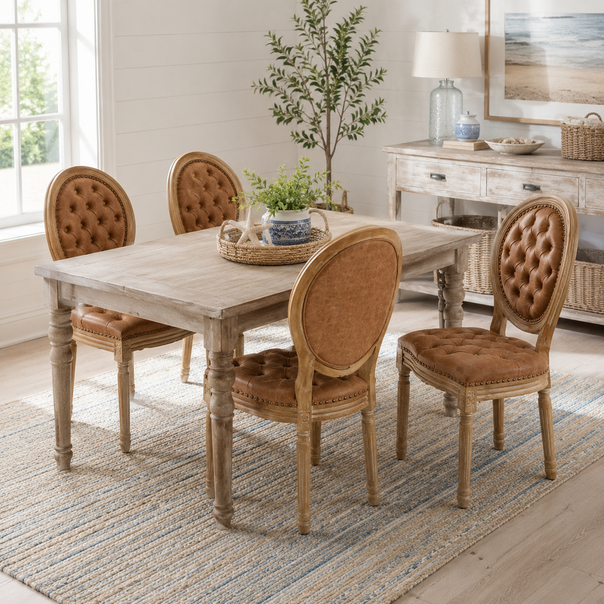 Iseo brown PU leather dining chair set in a cozy dining room with neutral decor