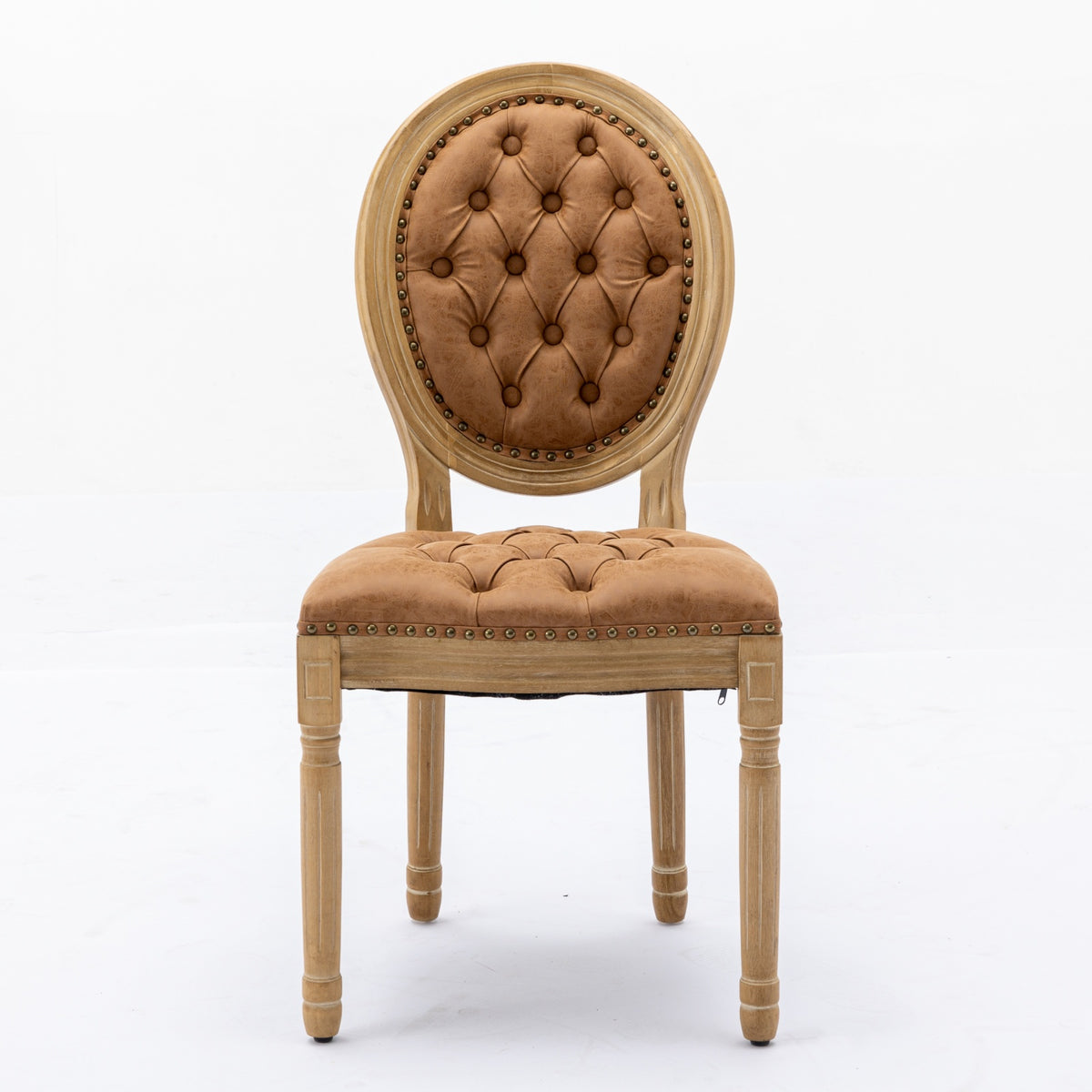 Iseo brown button tufted dining chair straight front view on white background