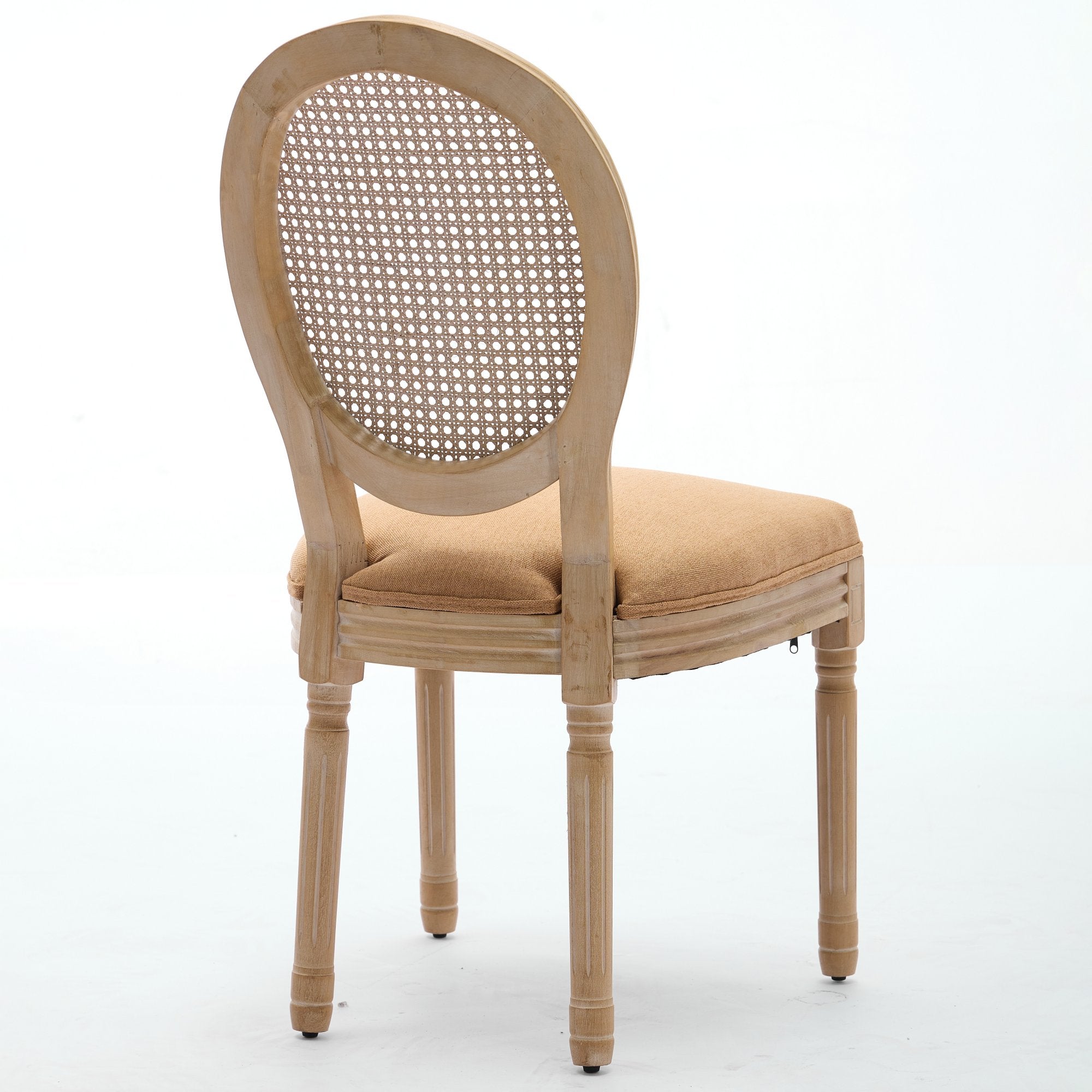 Iseo brown upholstered dining chair side view with solid rubberwood legs on white background