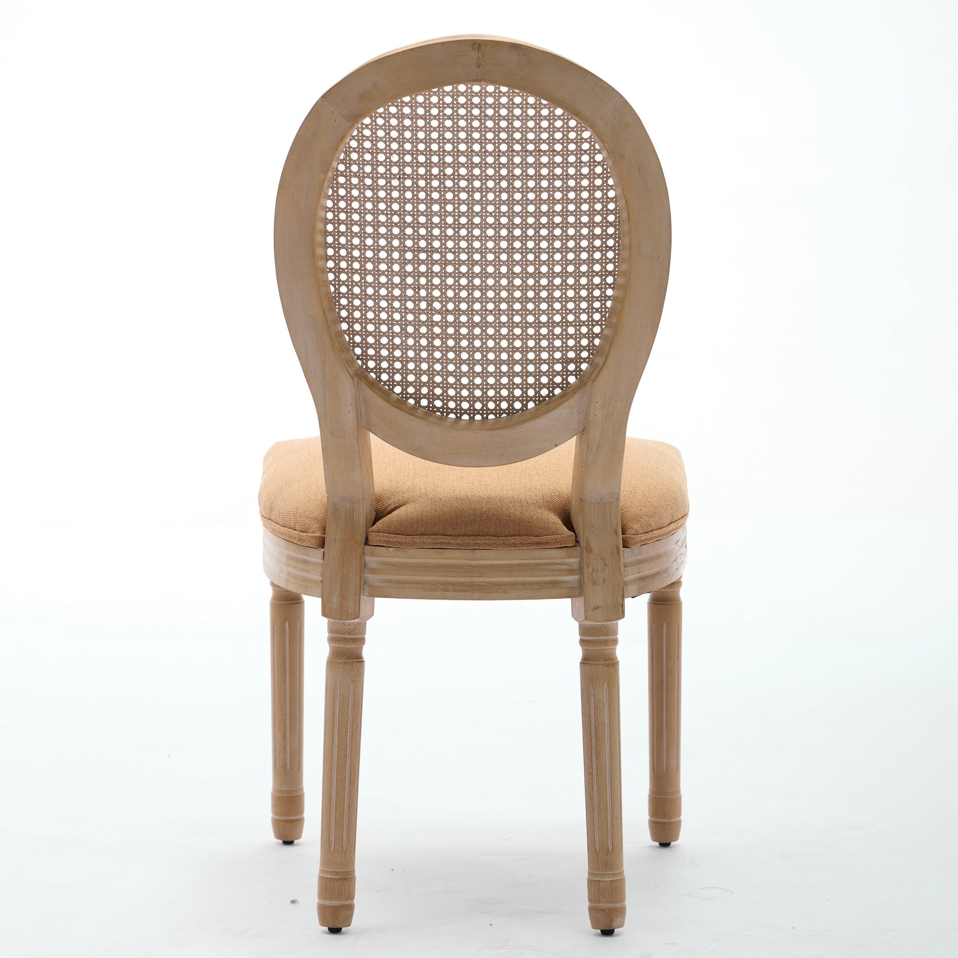 Iseo brown dining chair rear view with cane backrest on white background