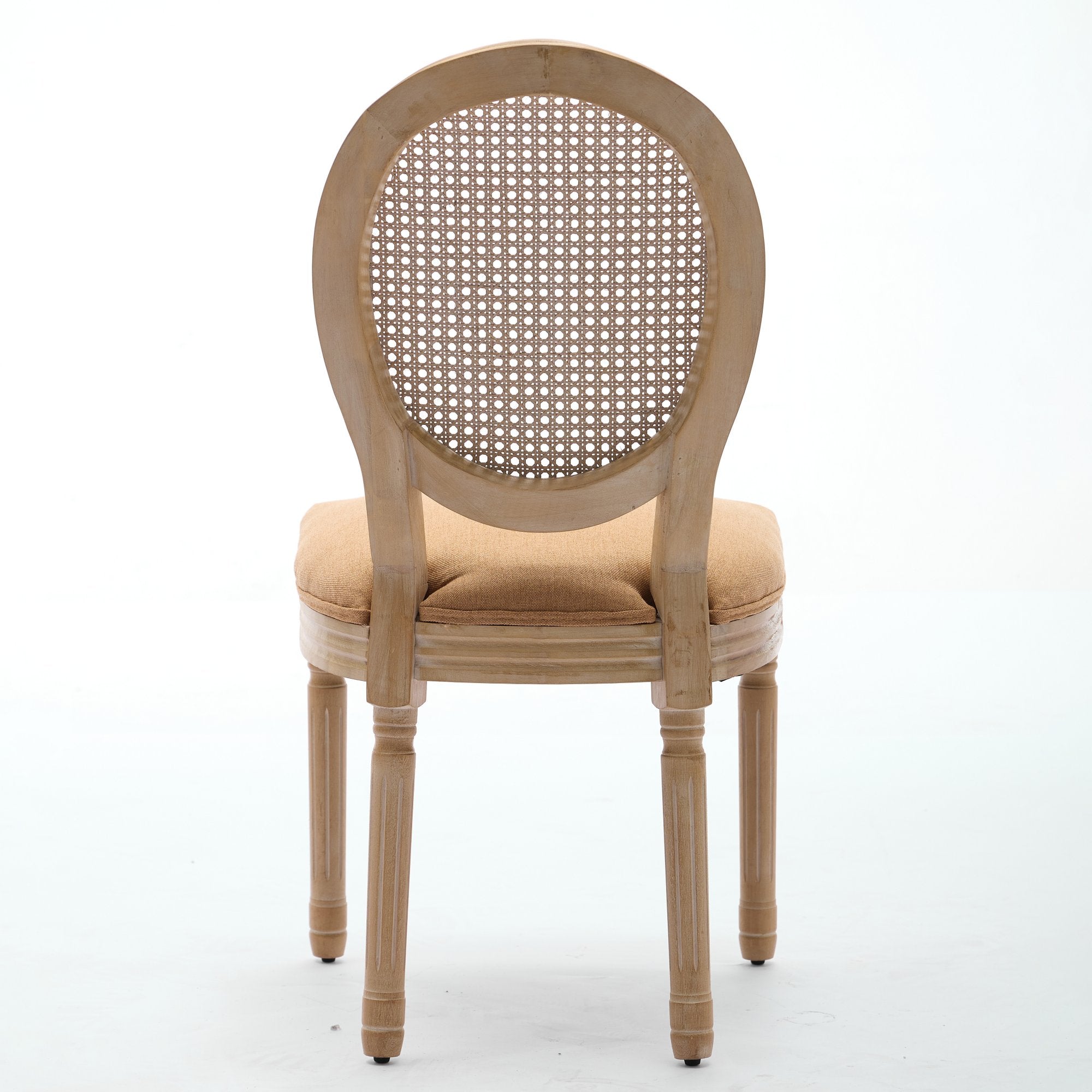 Iseo brown dining chair rear view with cane backrest on white background