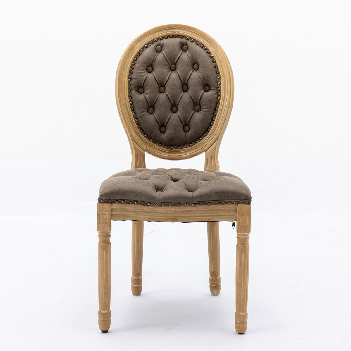 Iseo dark brown button tufted dining chair straight front view on white background