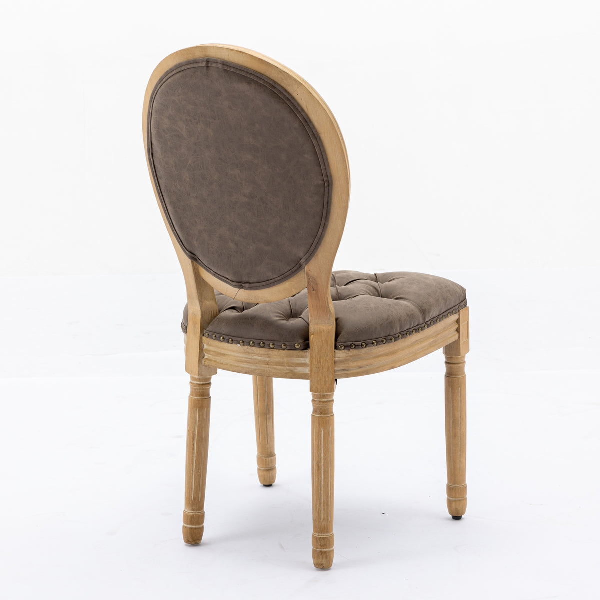 Iseo dark brown PU leather dining chair rear angled view on white background