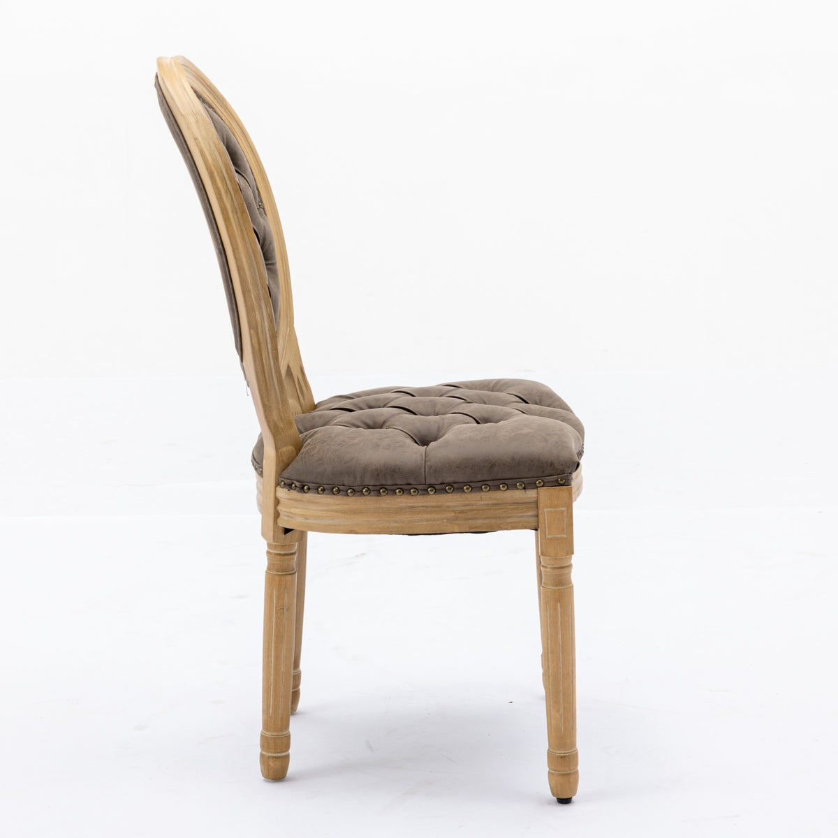Iseo dark brown dining chair side view with solid rubberwood legs on white background