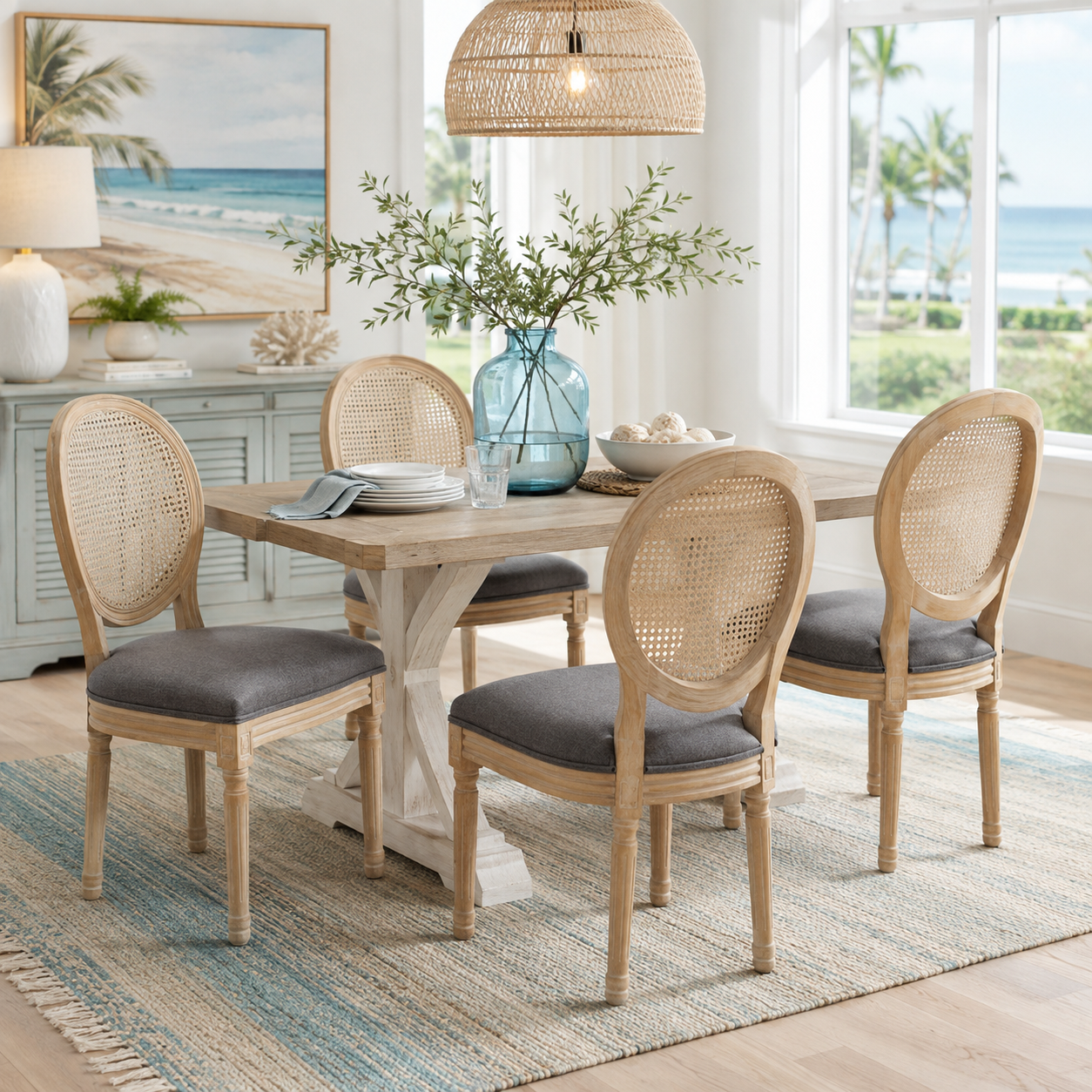 Iseo gray button tufted dining chairs in a cozy dining room with neutral decor