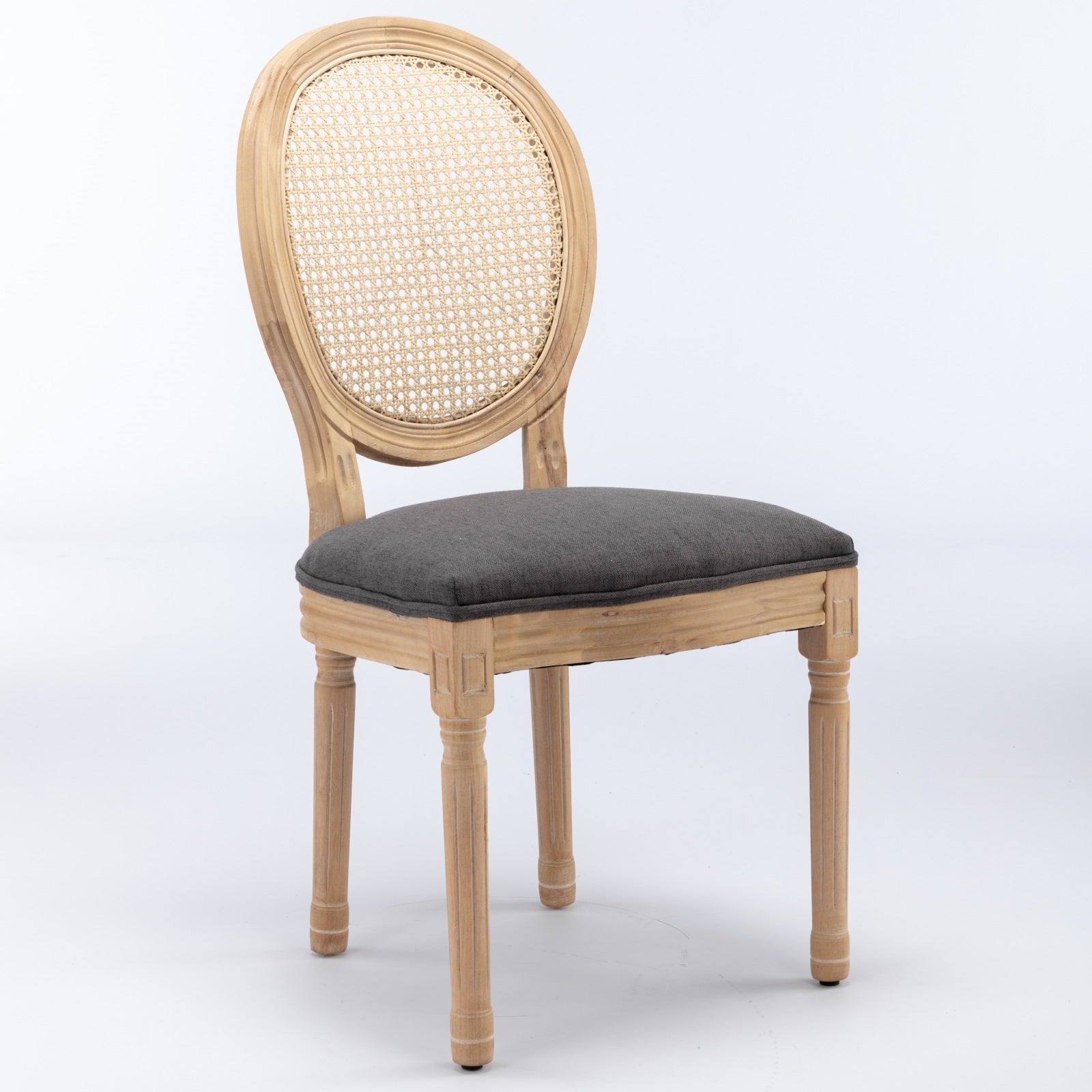 Iseo gray dining chair front angled view with solid rubberwood legs on white background