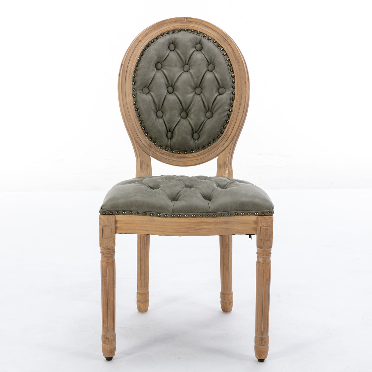 Iseo green button tufted dining chair straight front view on white background