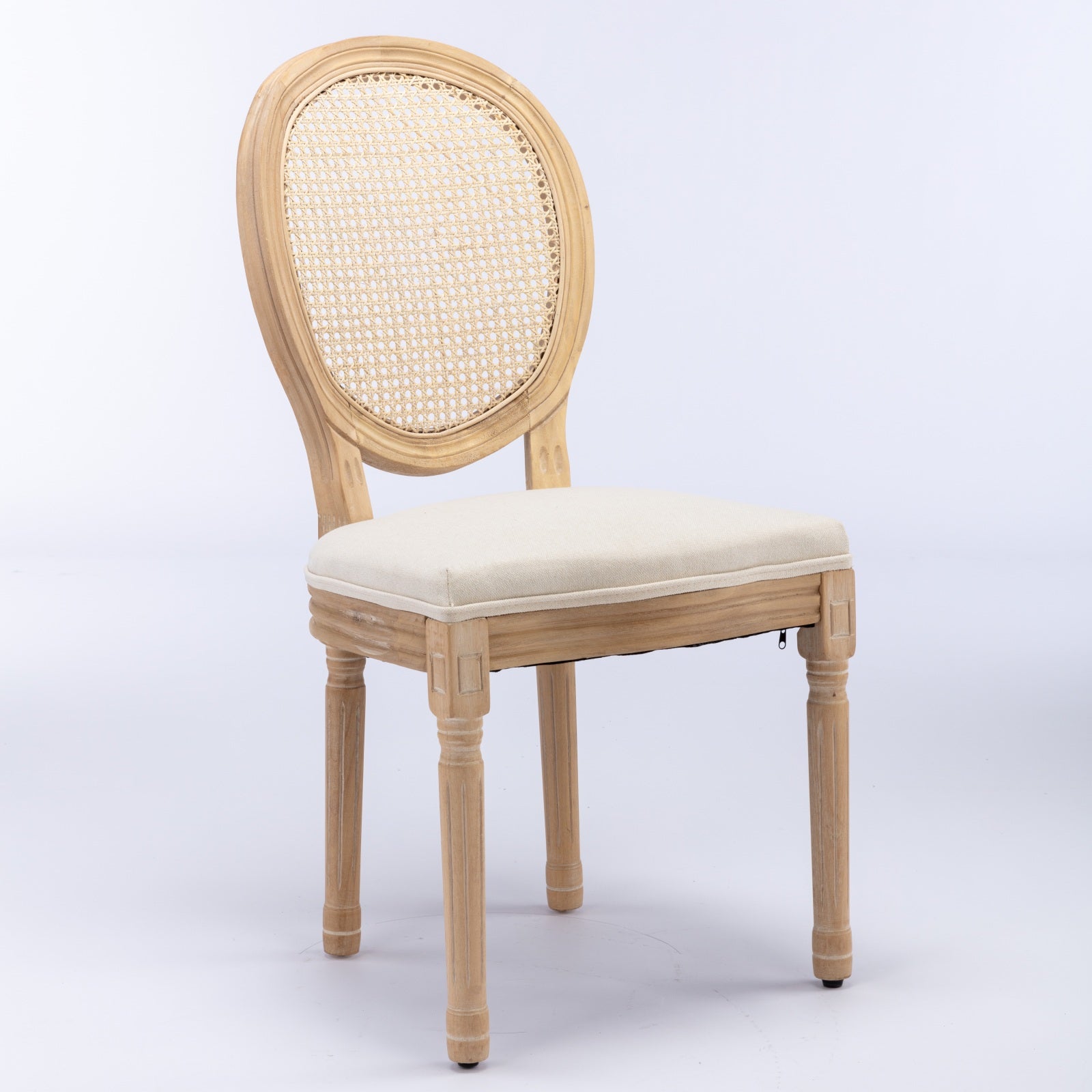 Iseo white dining chair front angled view with cane backrest on white background