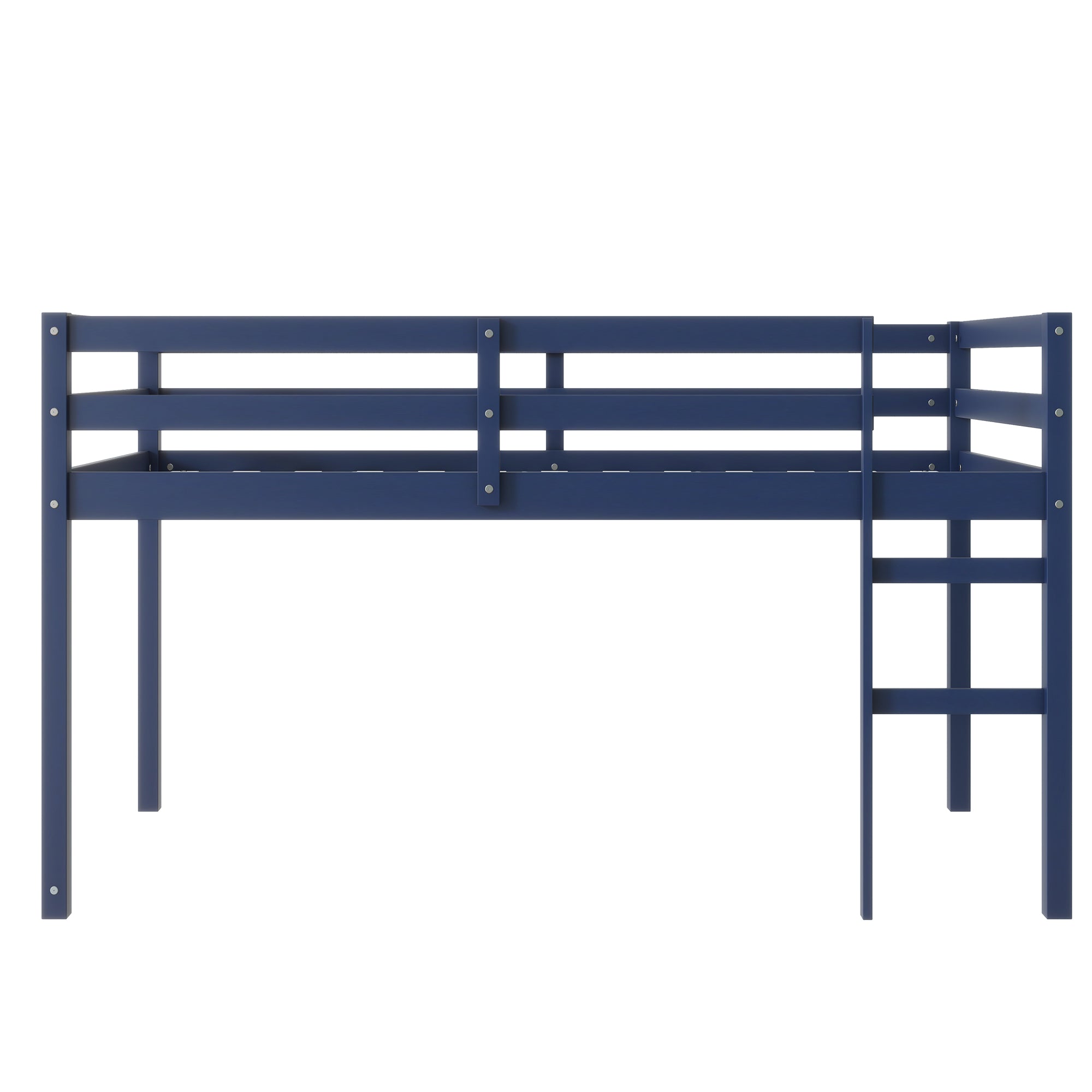 Ivara blue twin size low loft bed front view on white background