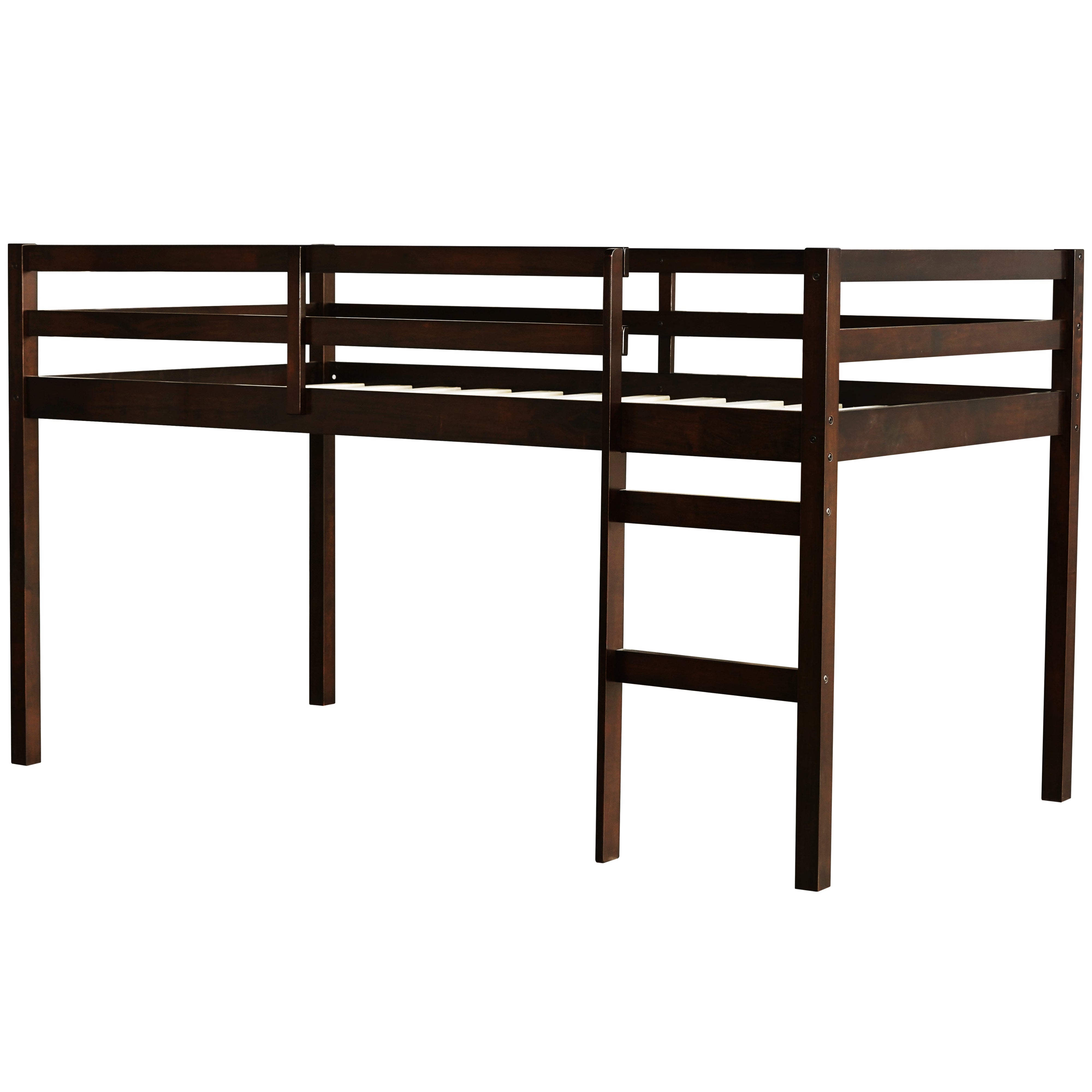 Ivara espresso twin size low loft bed front view on white background