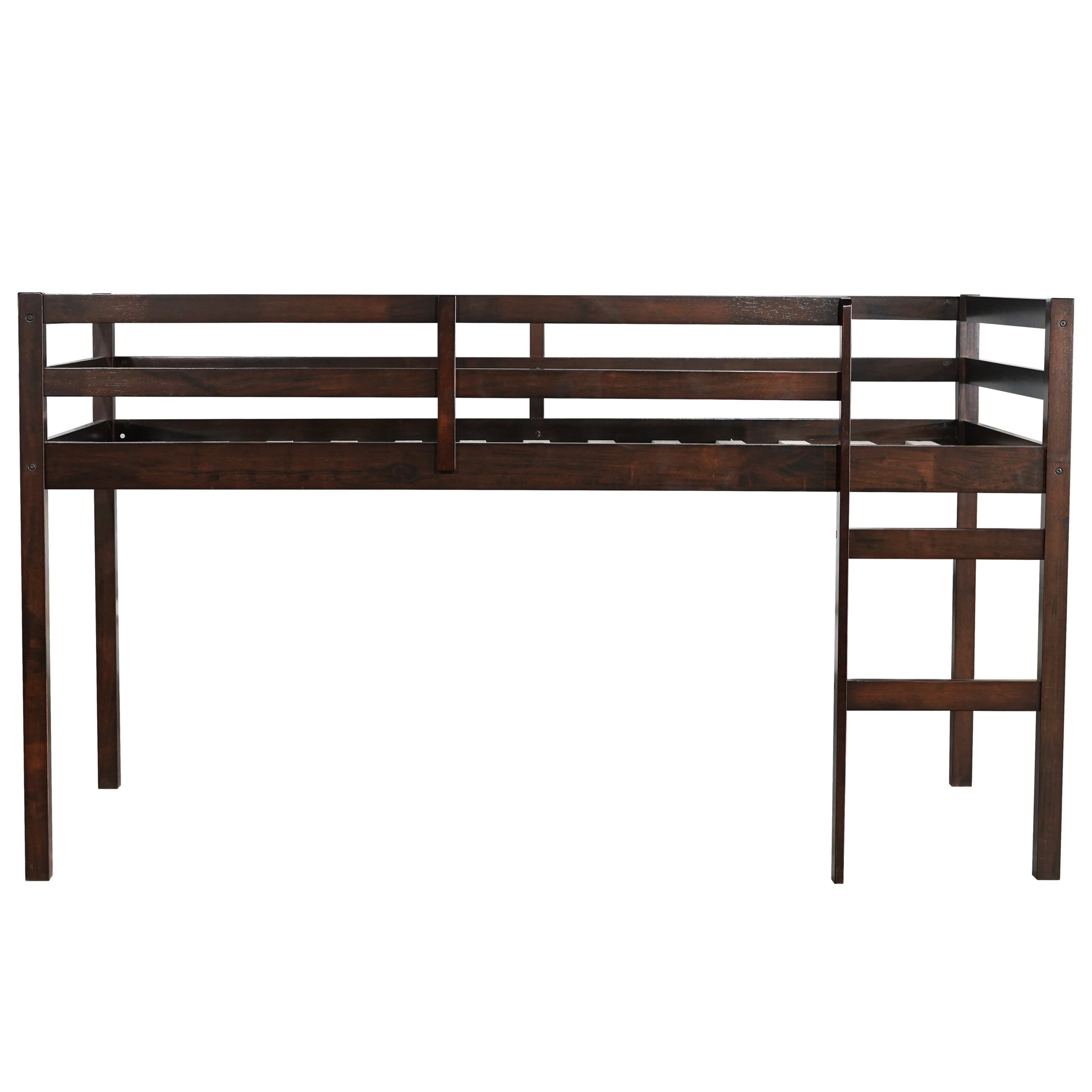 Ivara espresso twin size low loft bed front view on white background