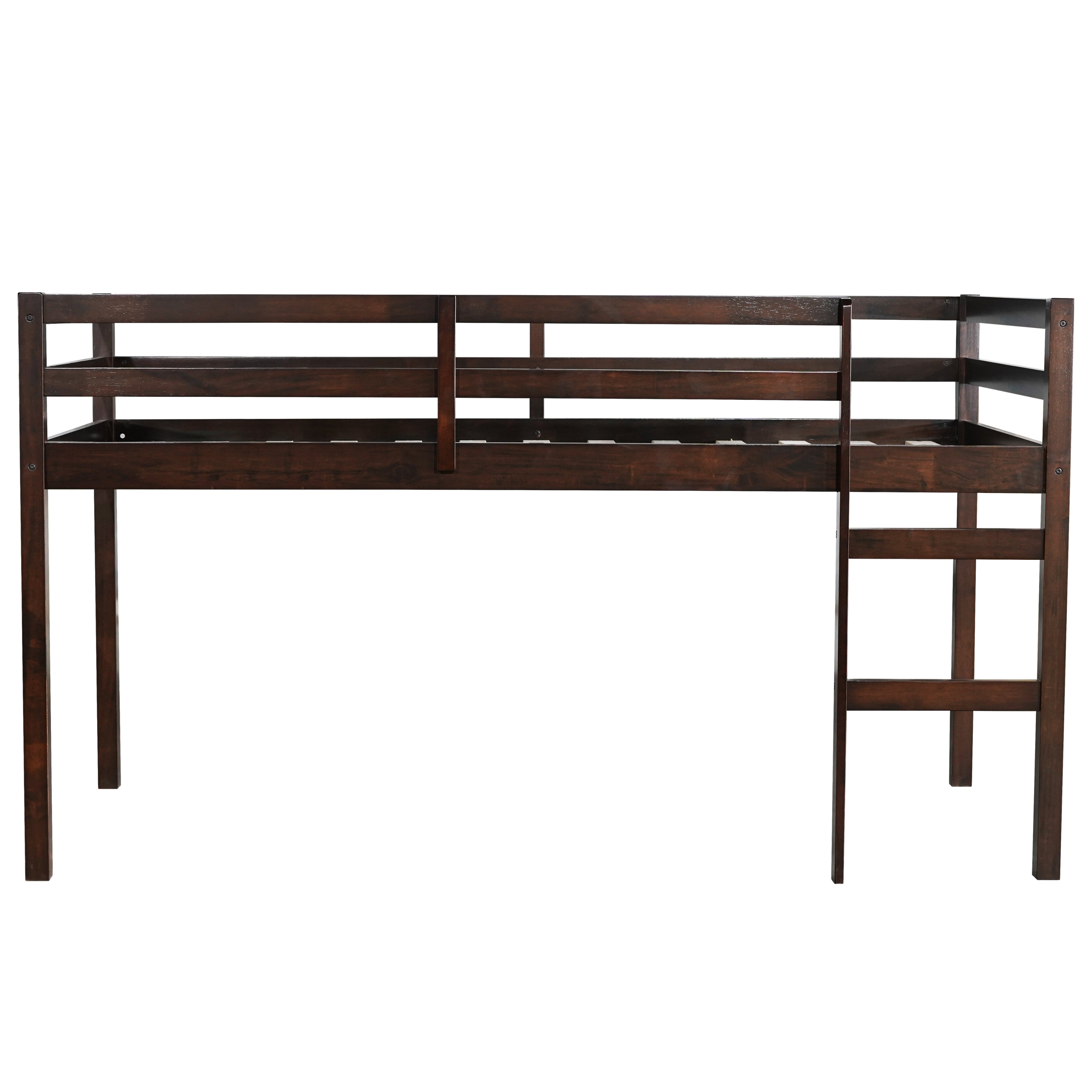 Ivara espresso twin size low loft bed front view on white background