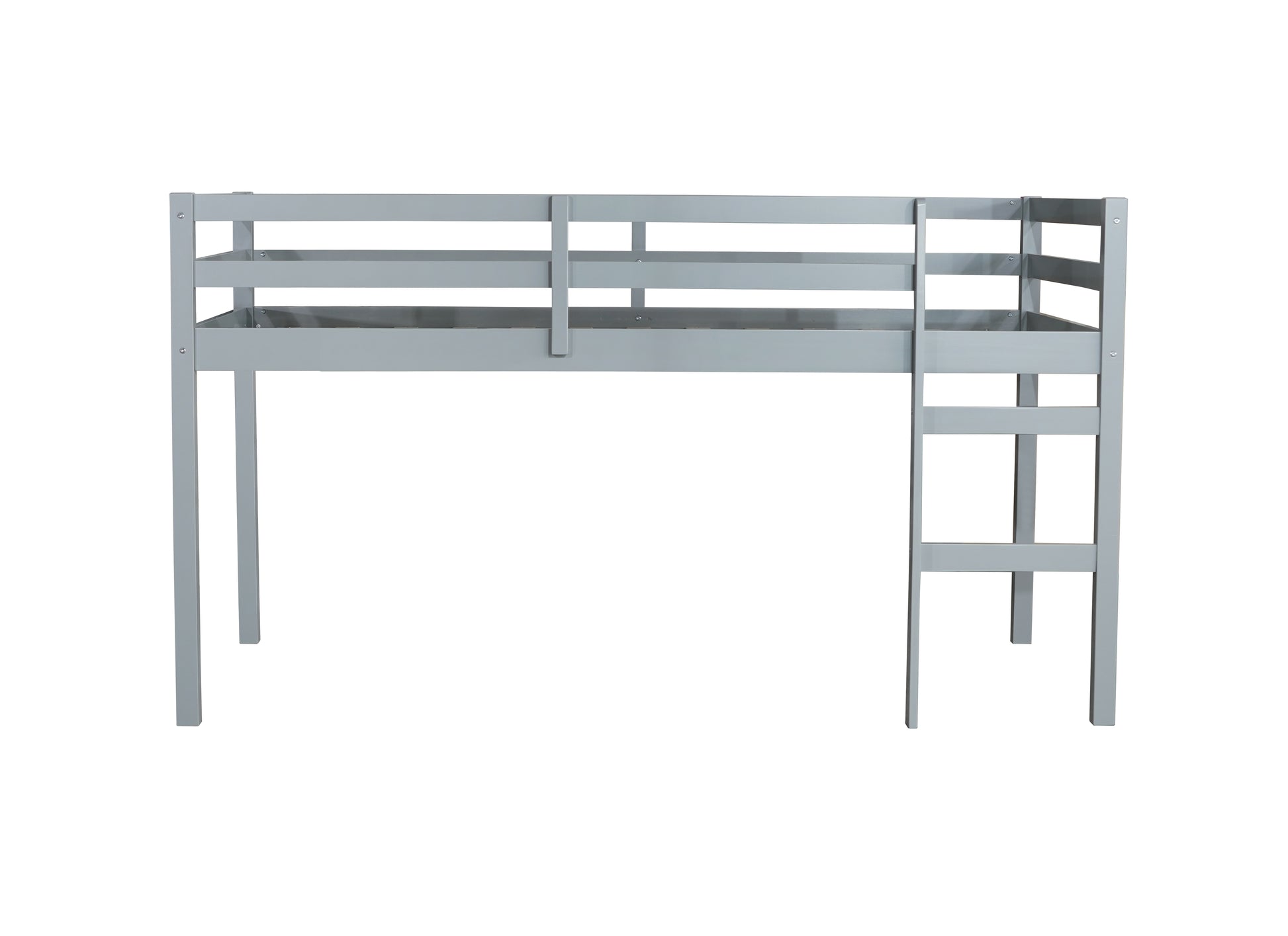 Ivara grey twin size low loft bed front view on white background