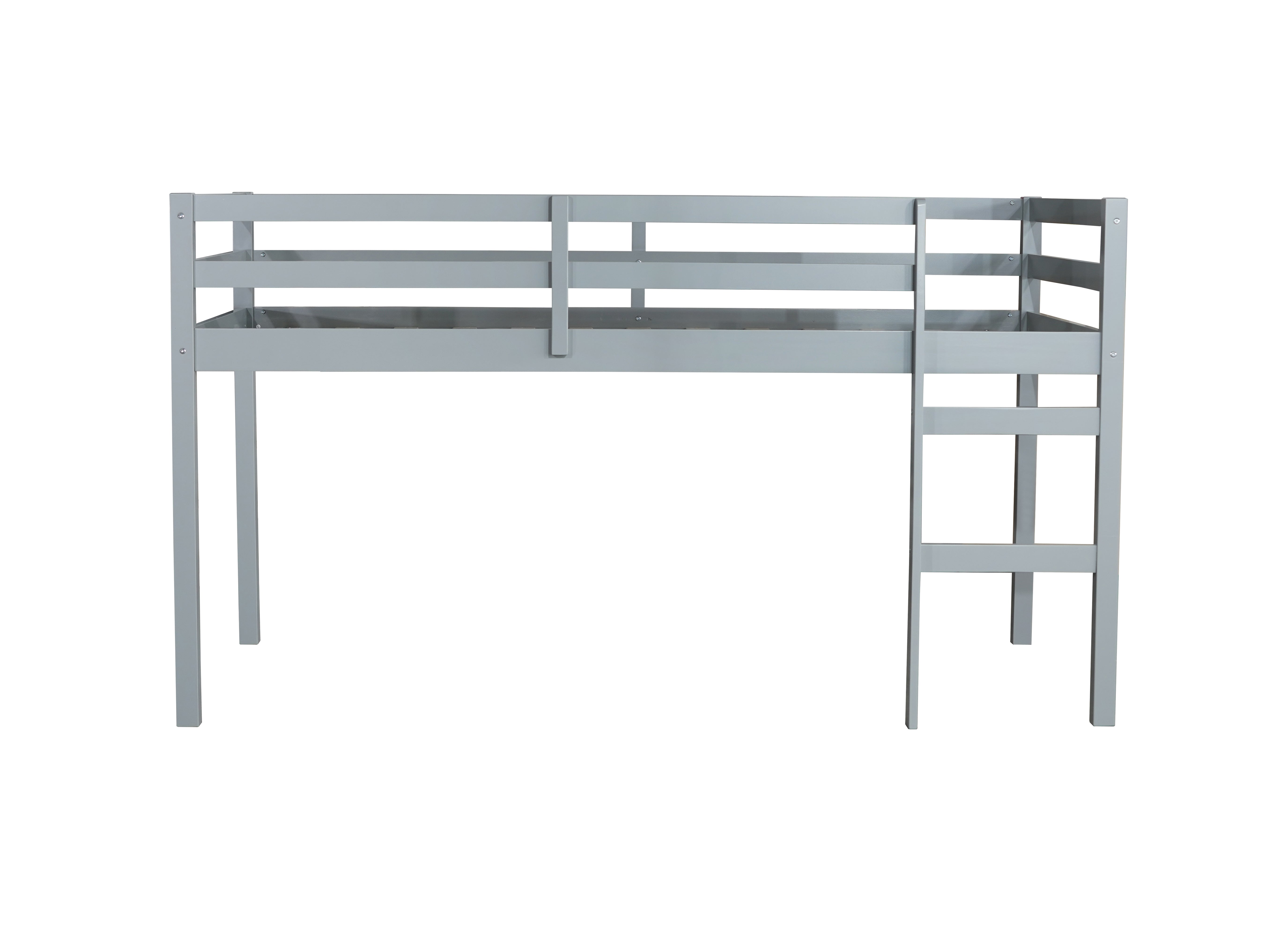 Ivara grey twin size low loft bed front view on white background