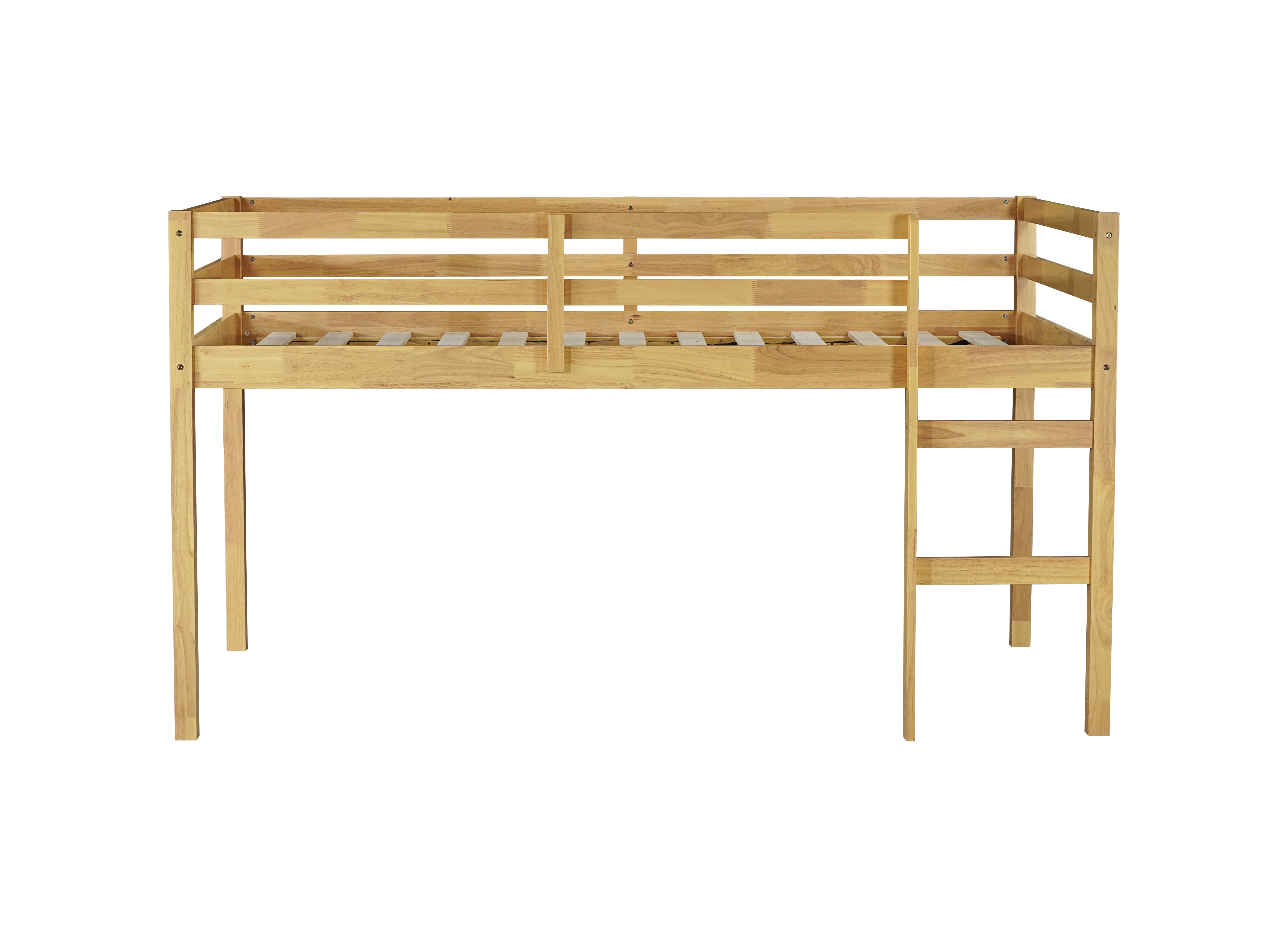 Ivara natural twin size low loft bed front view on white background