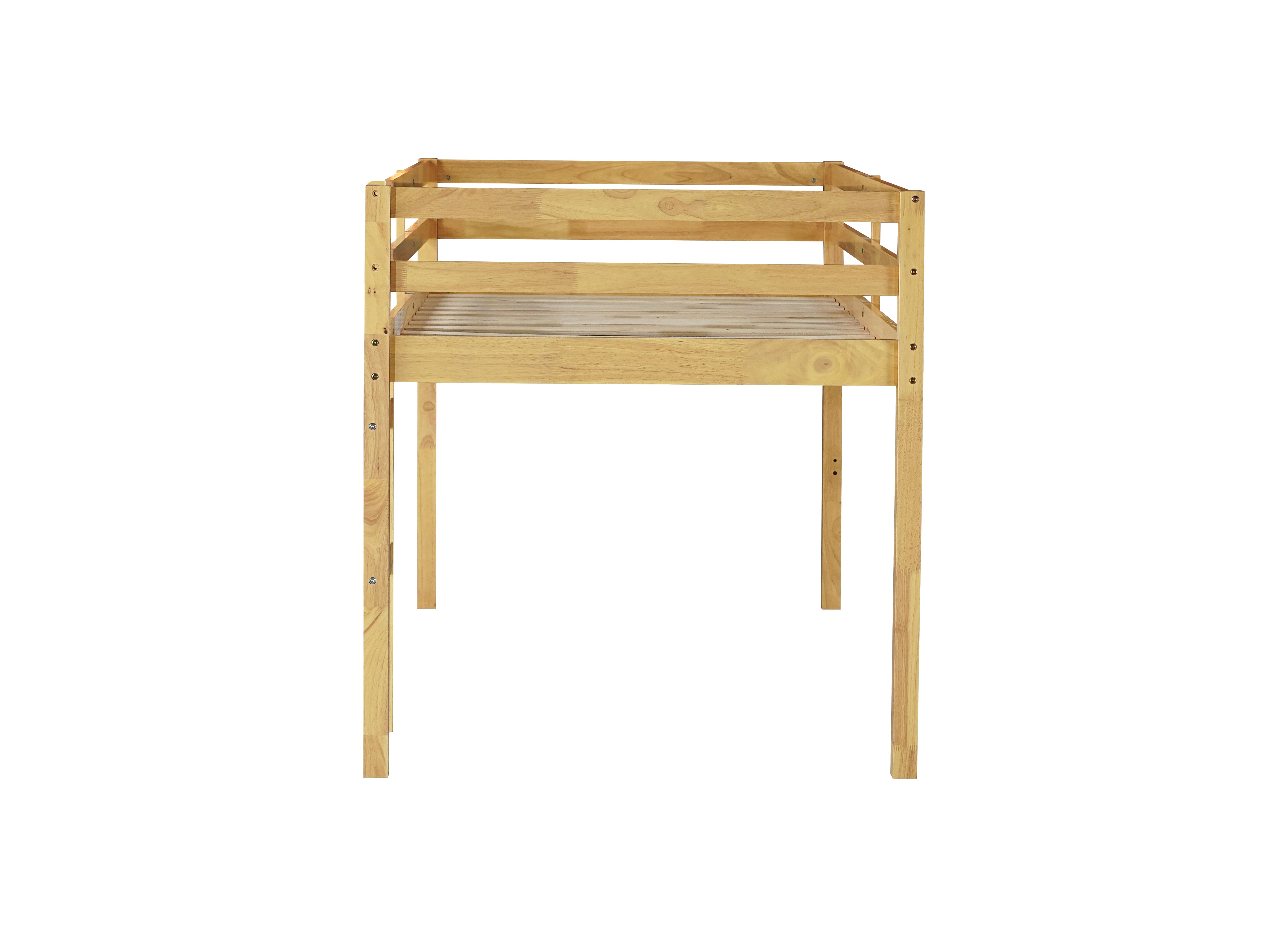 Ivara natural twin size low loft bed side view on white background