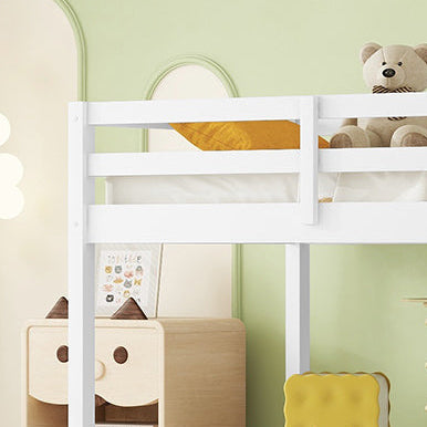Ivara white low loft bed showing solid wood slat platform detail