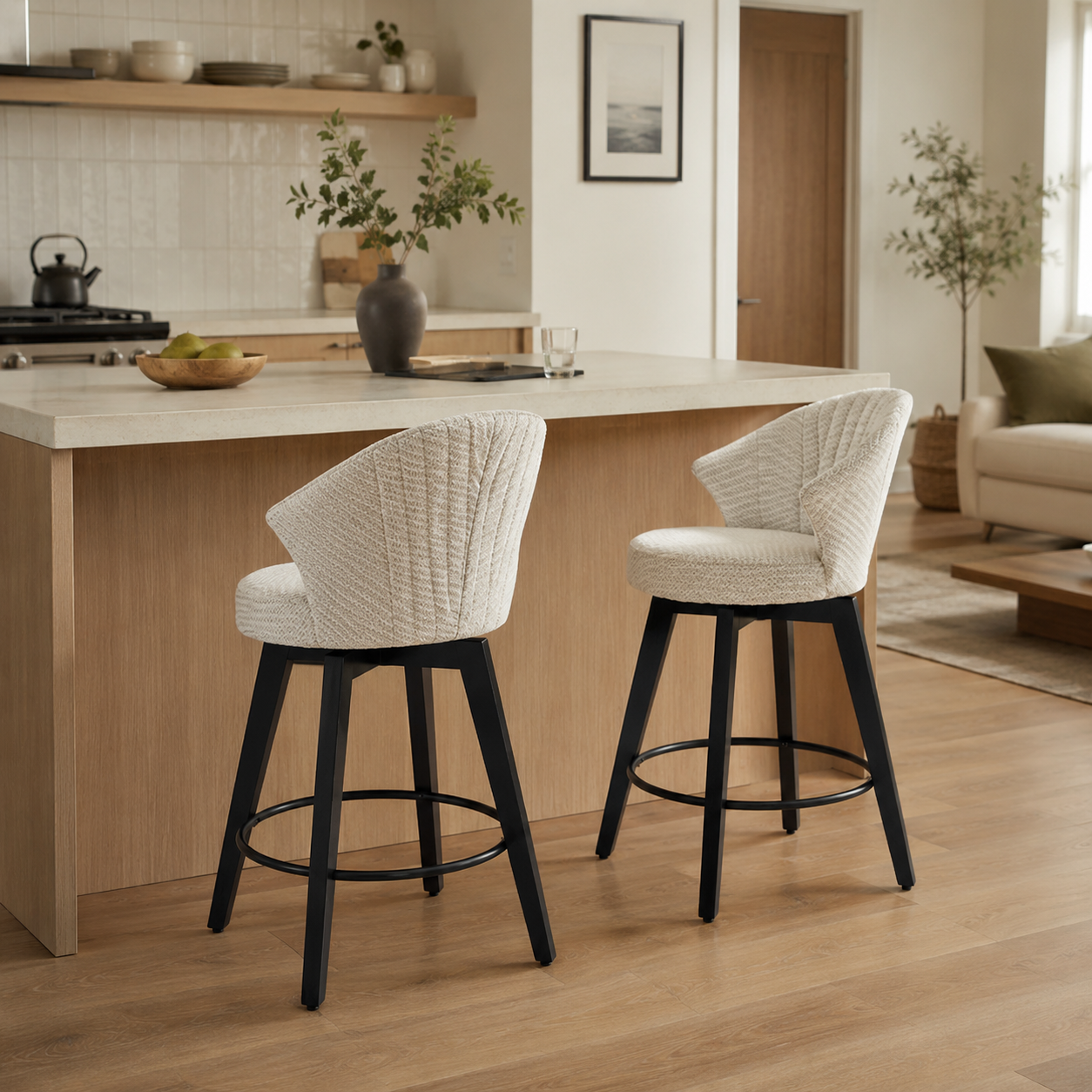 Jumilla 25" Chenille Upholstered Swivel Counter Height Bar Stool Set of 2