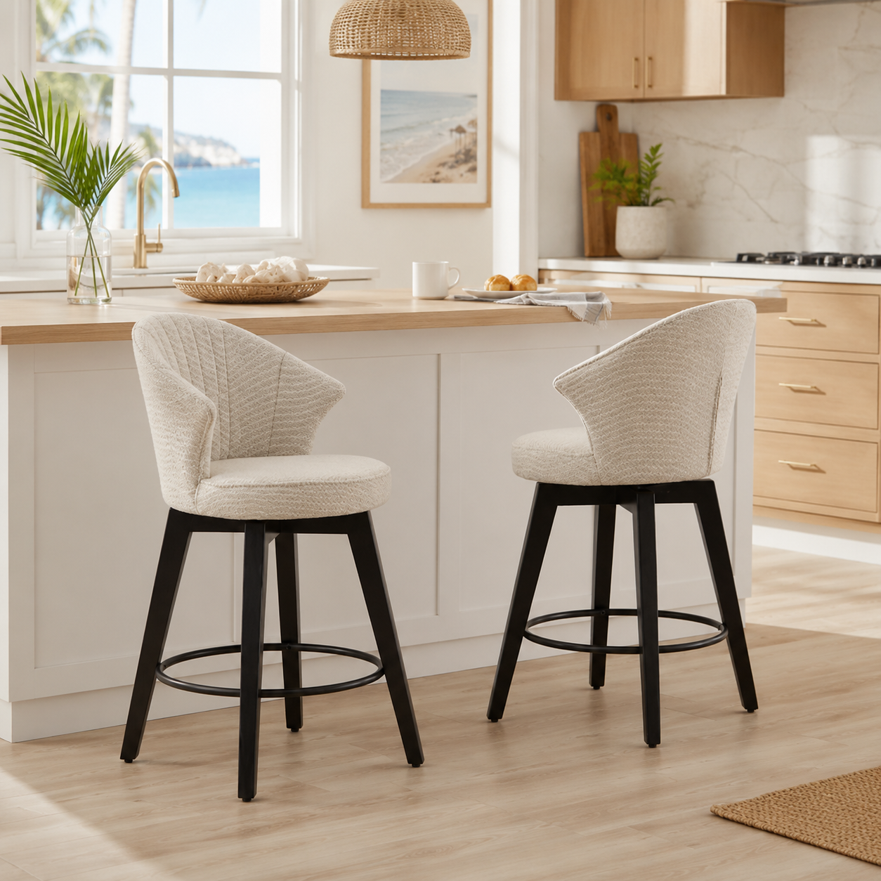 Jumilla 25" Chenille Upholstered Swivel Counter Height Bar Stool Set of 2