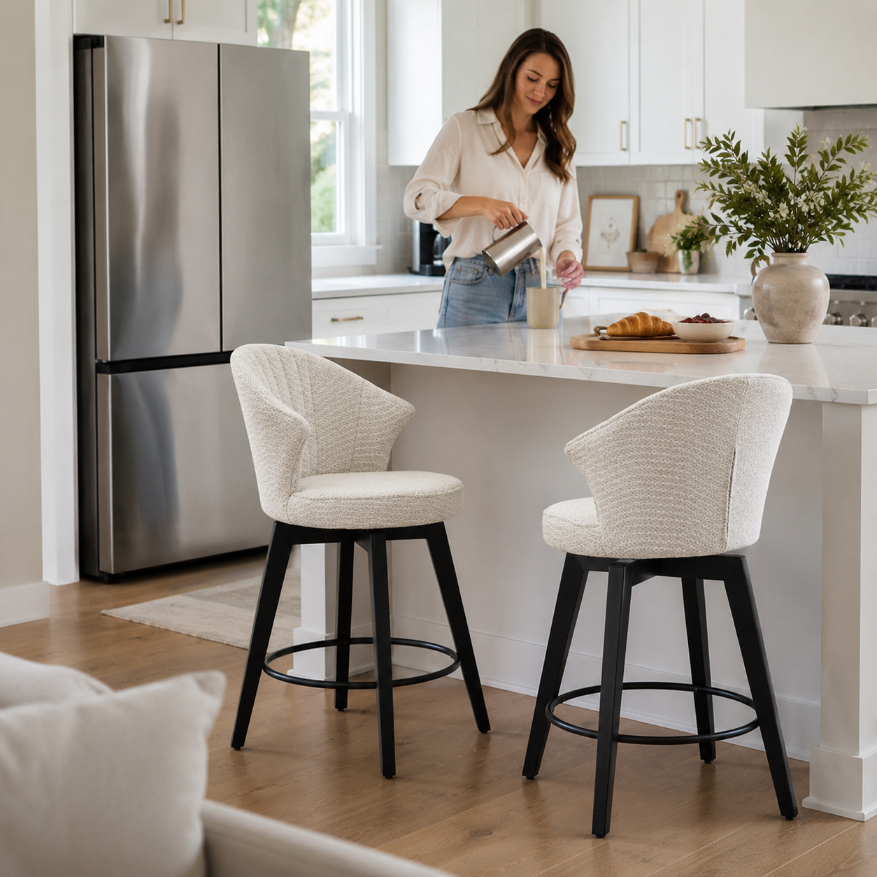 Jumilla 25" Chenille Upholstered Swivel Counter Height Bar Stool Set of 2