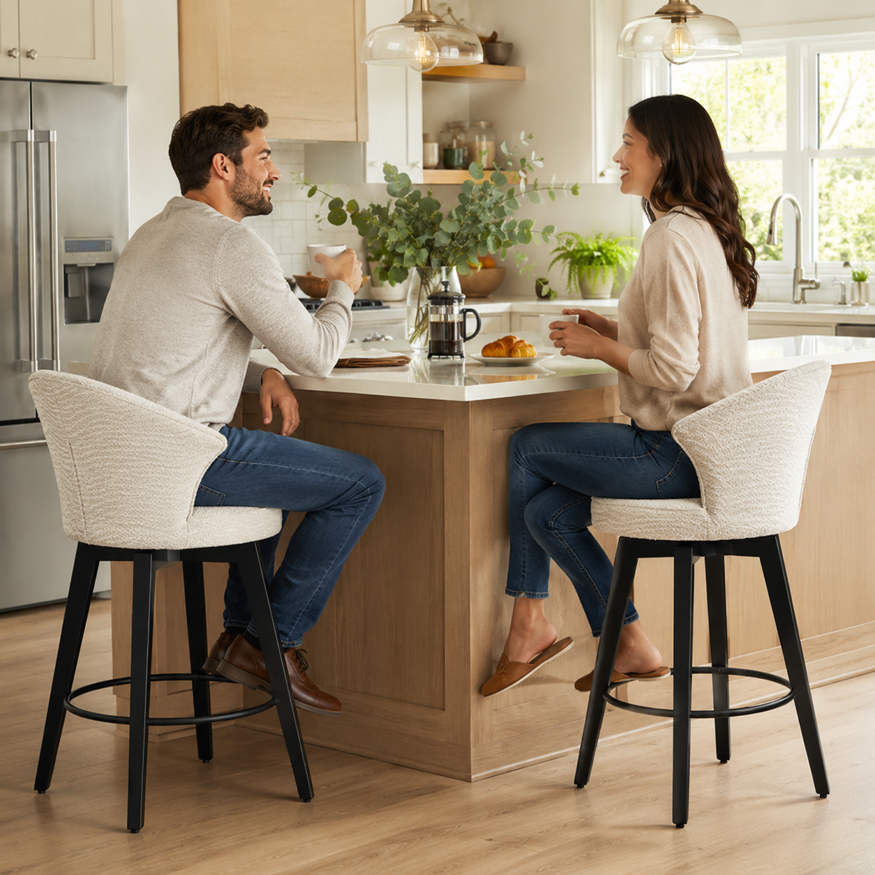 Jumilla 25" Chenille Upholstered Swivel Counter Height Bar Stool Set of 2