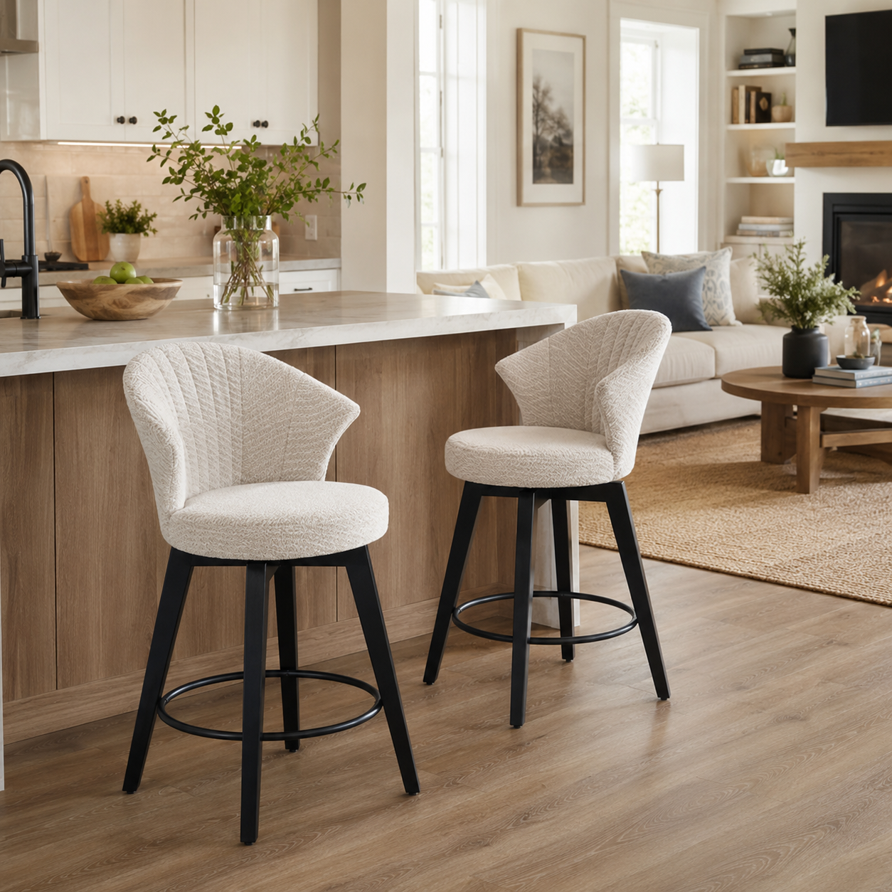 Jumilla 25" Chenille Upholstered Swivel Counter Height Bar Stool Set of 2