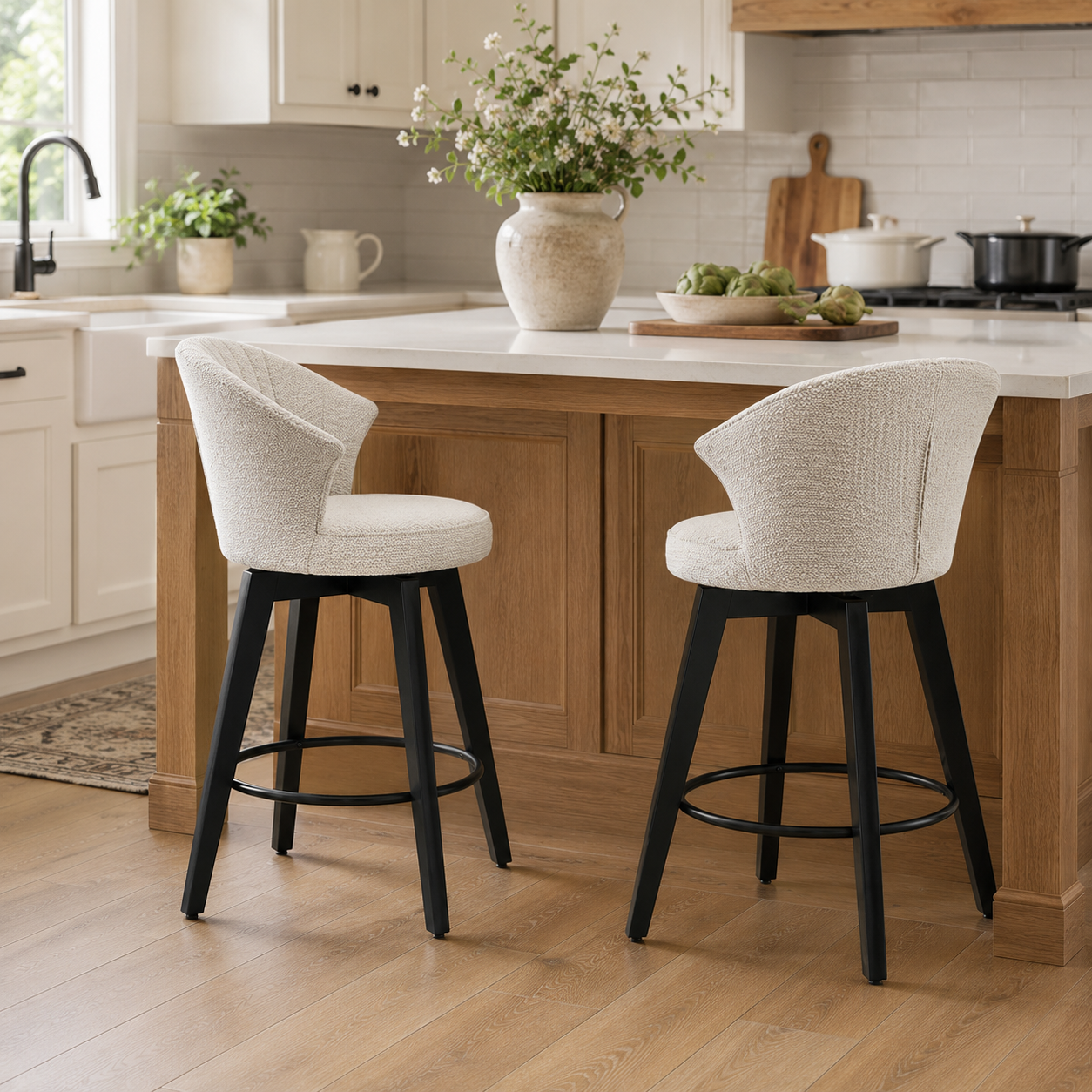Jumilla 25" Chenille Upholstered Swivel Counter Height Bar Stool Set of 2