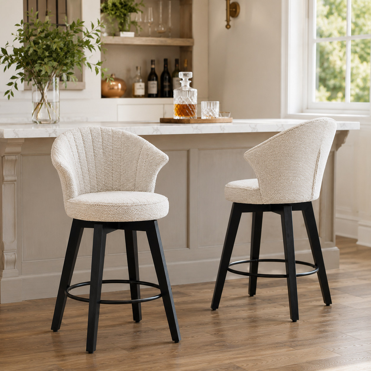 Jumilla 25" Chenille Upholstered Swivel Counter Height Bar Stool Set of 2