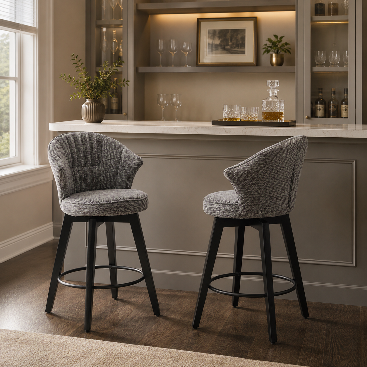 Jumilla 25" Chenille Upholstered Swivel Counter Height Bar Stool Set of 2