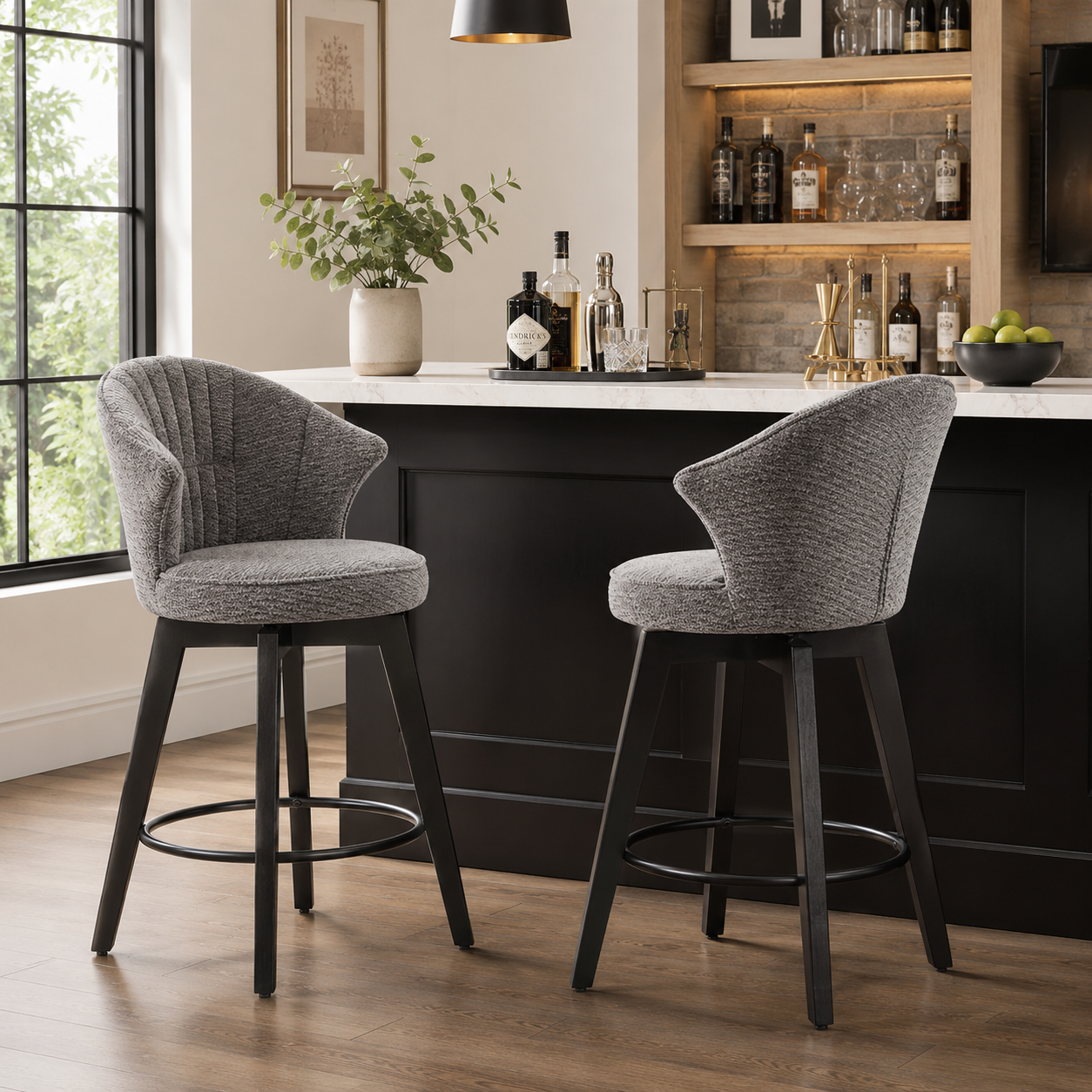 Jumilla 25" Chenille Upholstered Swivel Counter Height Bar Stool Set of 2