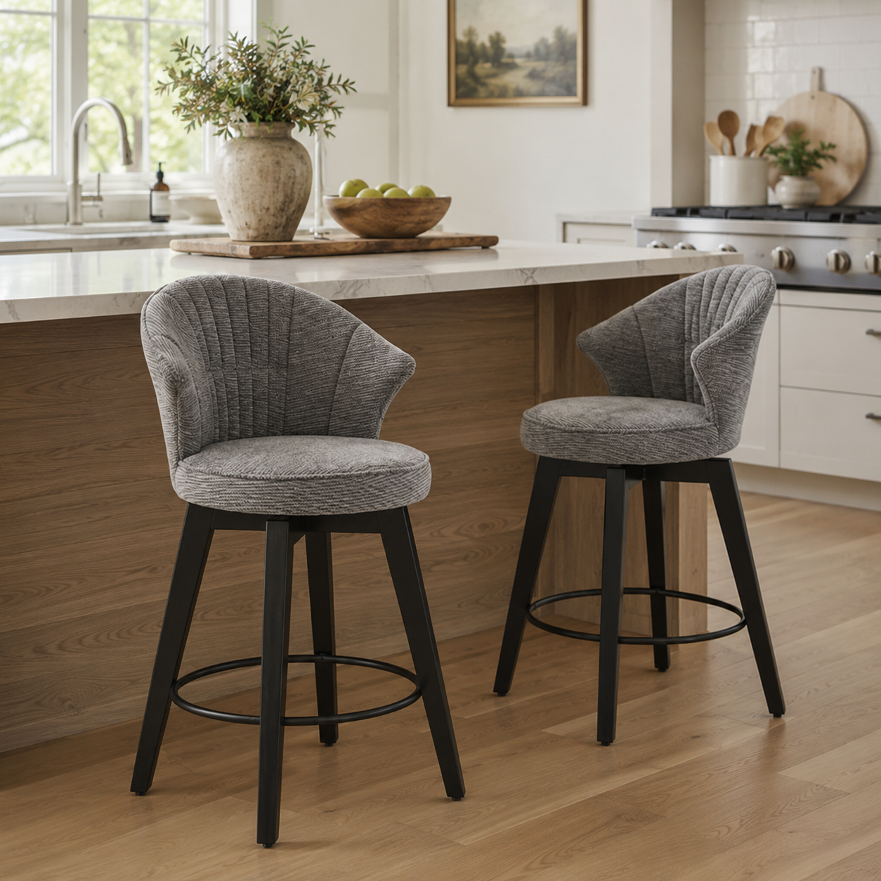 Jumilla 25" Chenille Upholstered Swivel Counter Height Bar Stool Set of 2