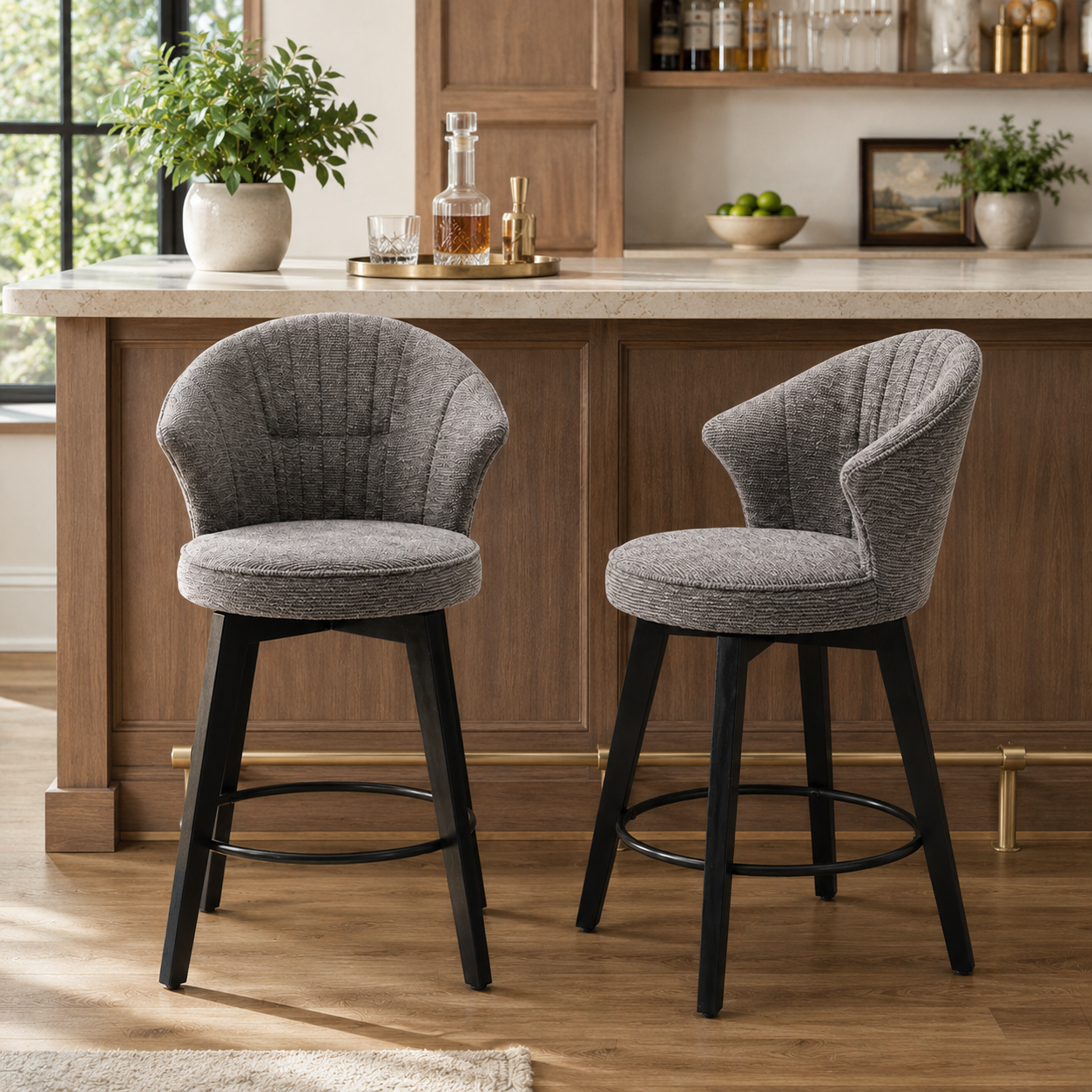 Jumilla 25" Chenille Upholstered Swivel Counter Height Bar Stool Set of 2