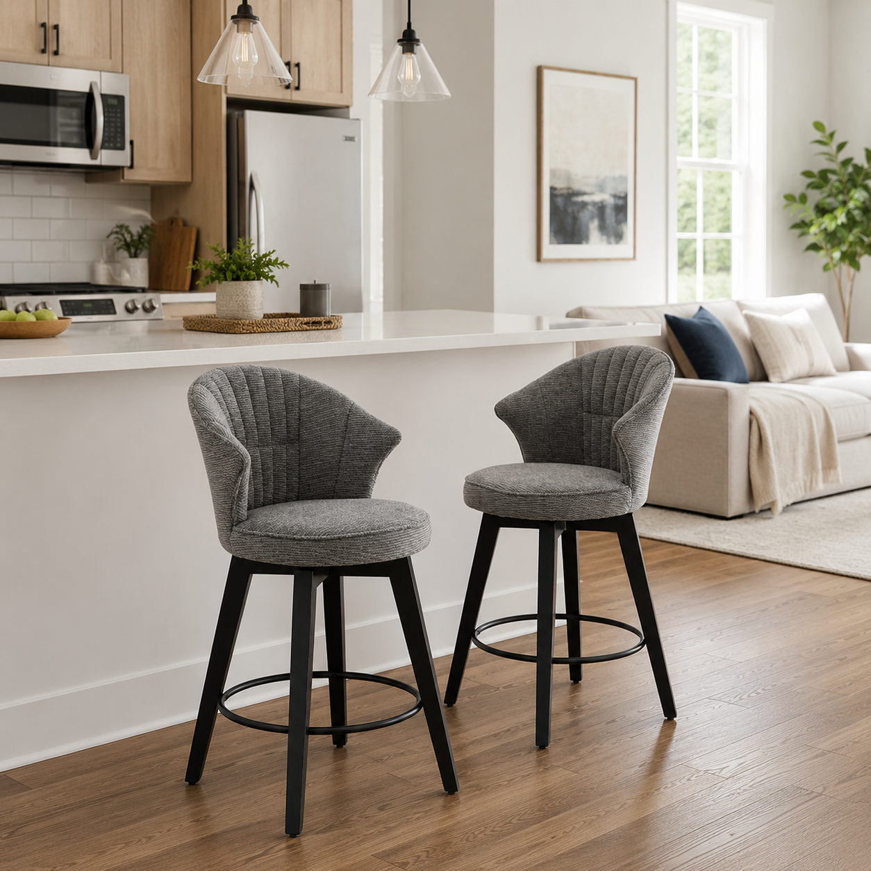 Jumilla 25" Chenille Upholstered Swivel Counter Height Bar Stool Set of 2