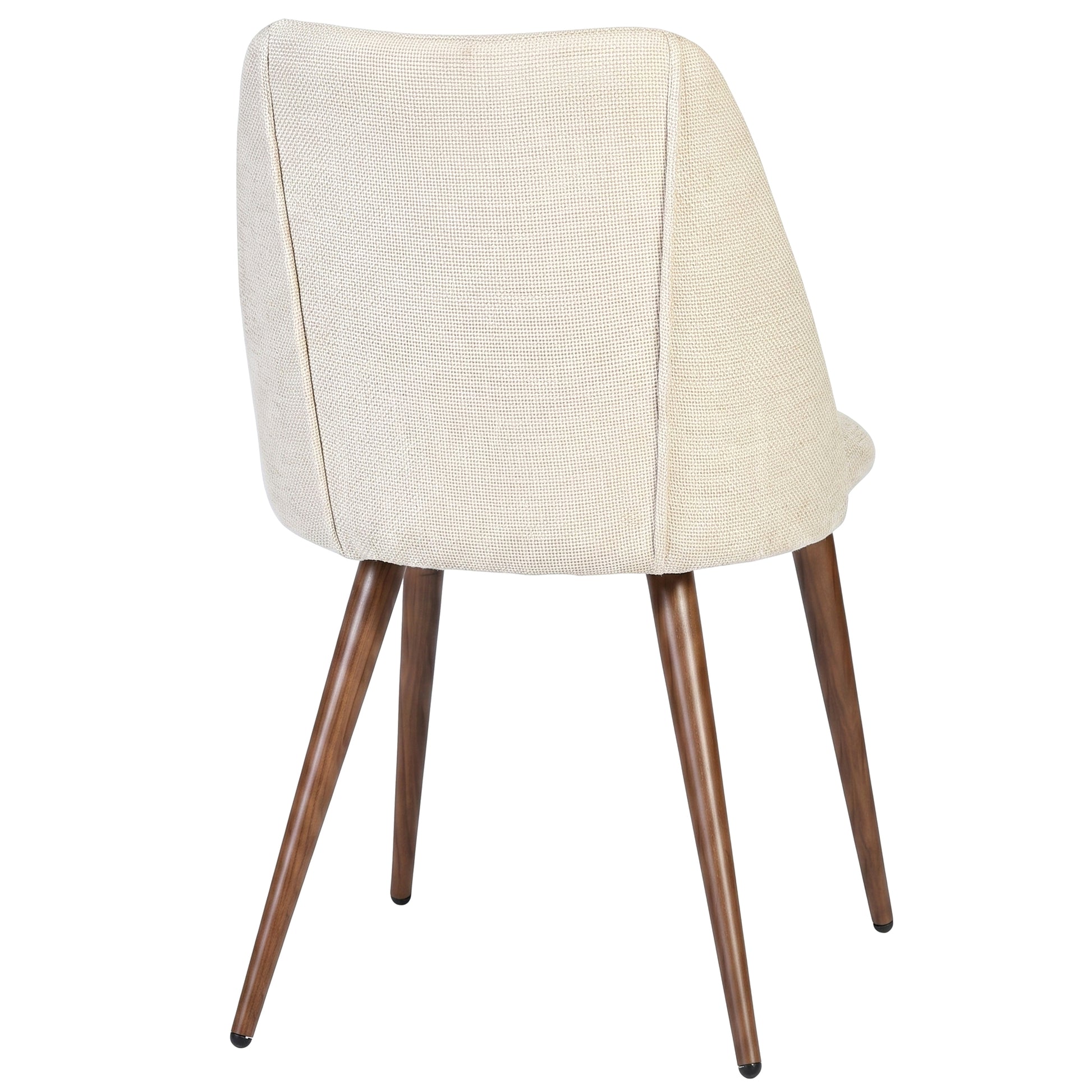 Kali beige upholstered dining chair angled back view on white background